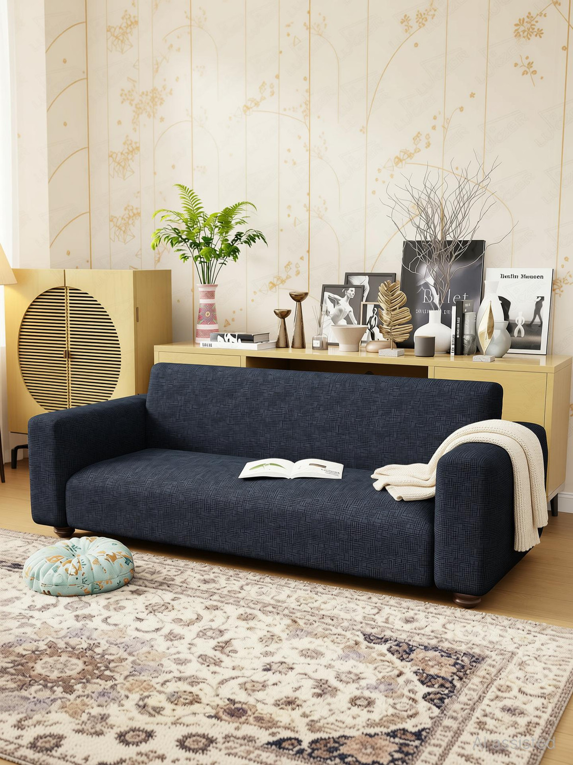 Image of LUKZER Polyester 3 Seater Sofa Floral Cover