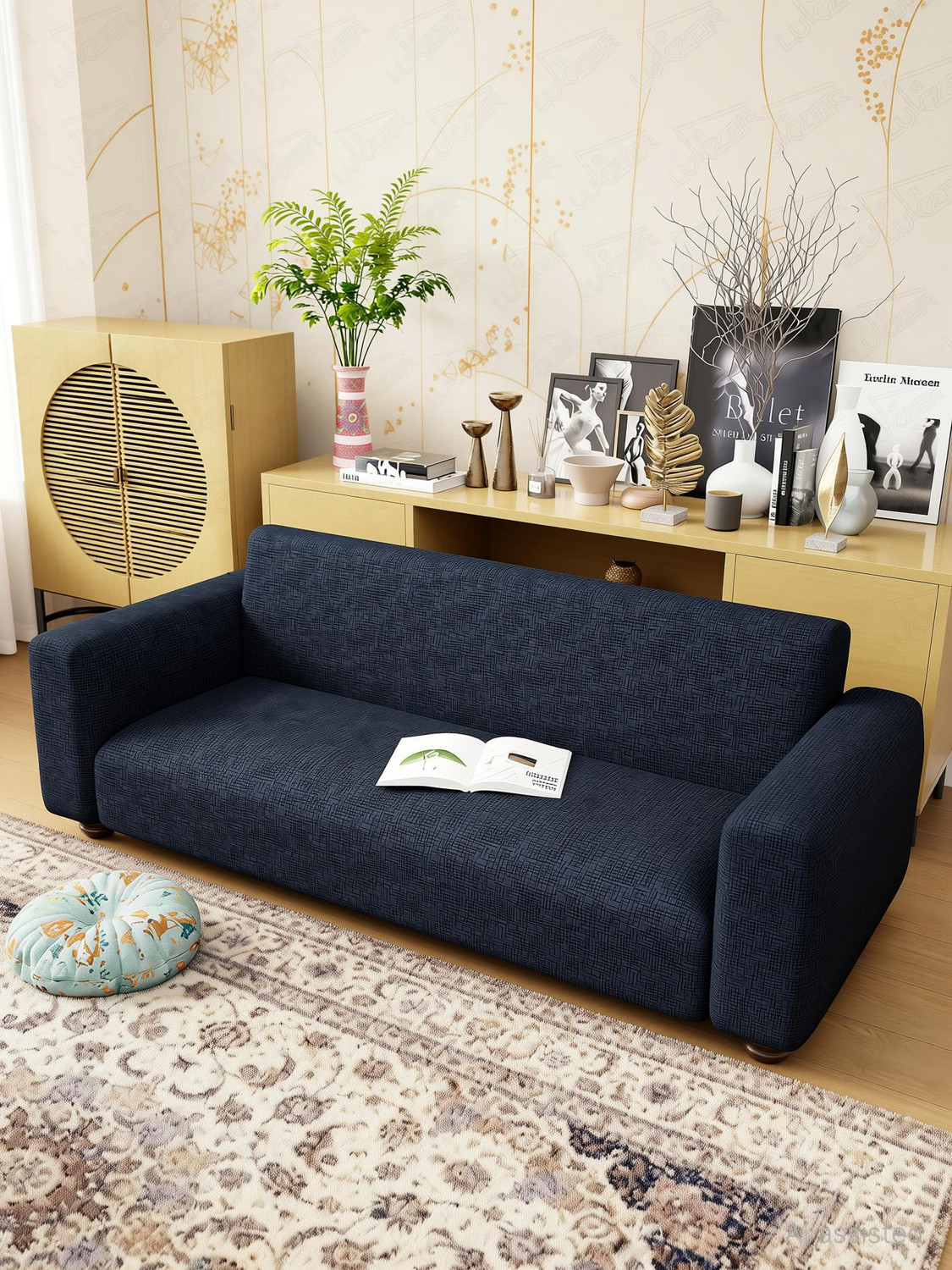 Image of LUKZER Polyester 3 Seater Sofa Floral Cover