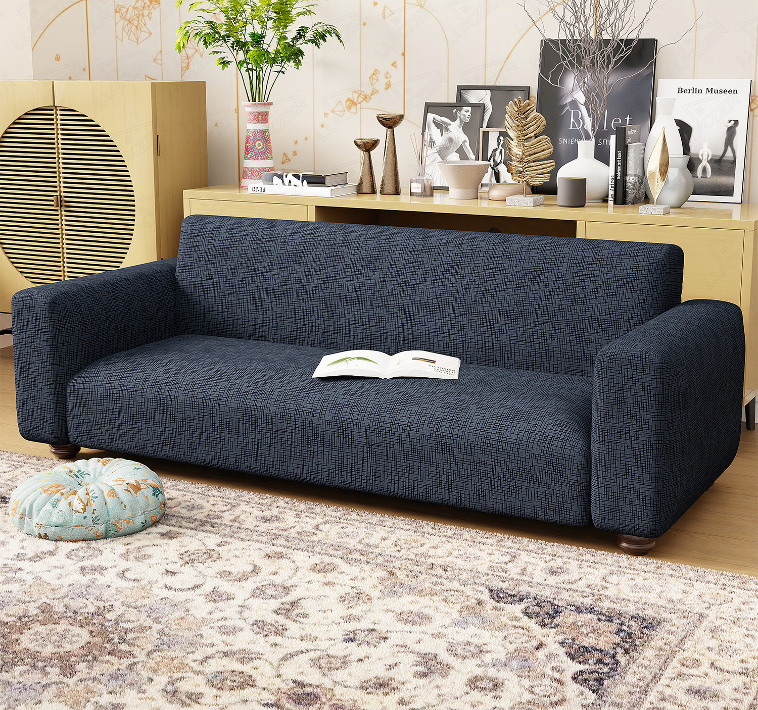 Image of LUKZER Polyester 3 Seater Sofa Floral Cover