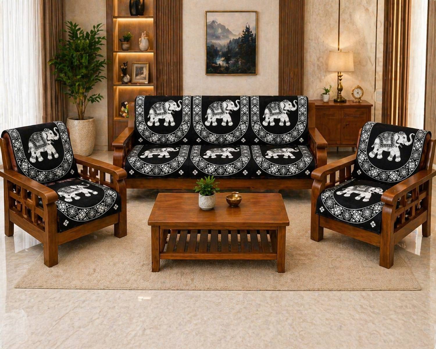 AMANLOOM Polycotton, Cotton 3+1+1 Seater Sofa Animal Cover
