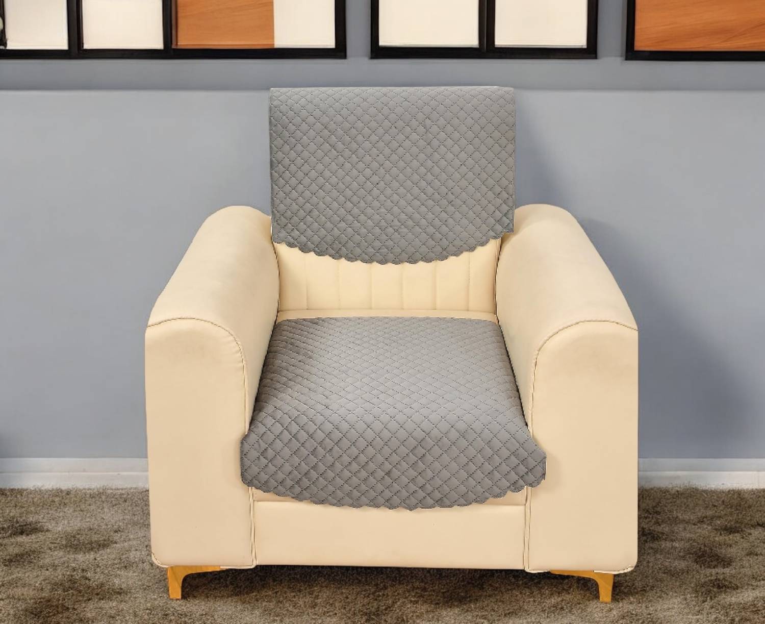 Bigger fish Velvet 1 Seater Sofa Checkered Cover