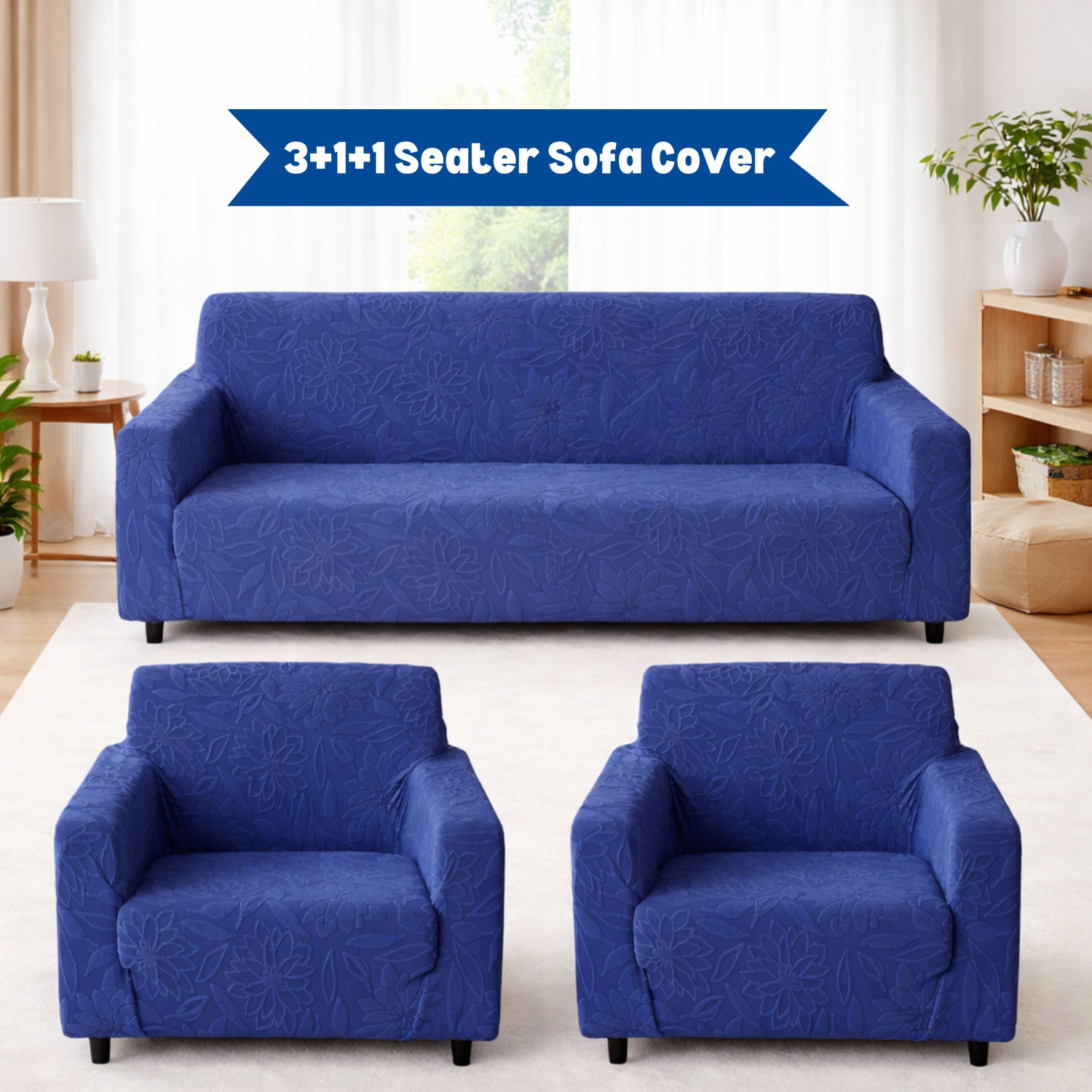 Image of Magical Jacquard 3+1+1 Seater Sofa Floral Cover