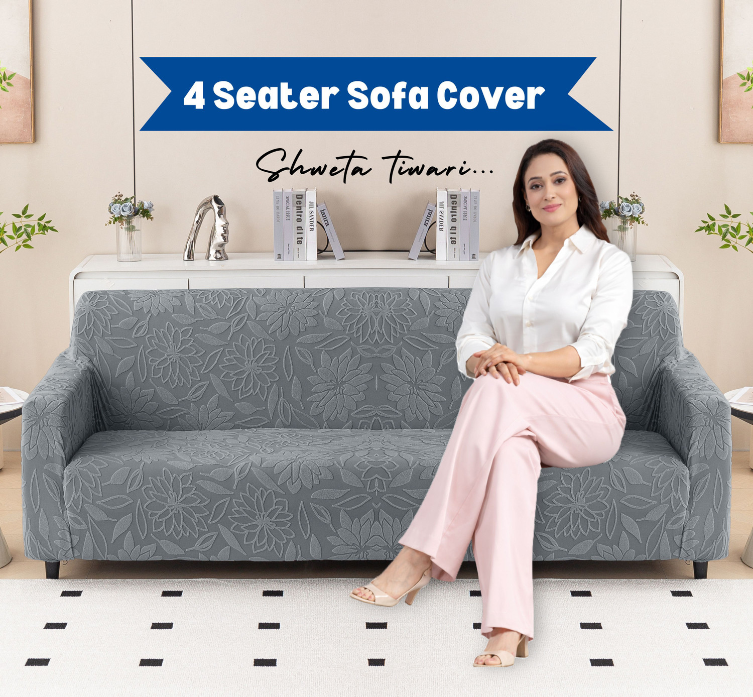 Image of Magical Jacquard 4 Seater Sofa Floral Cover