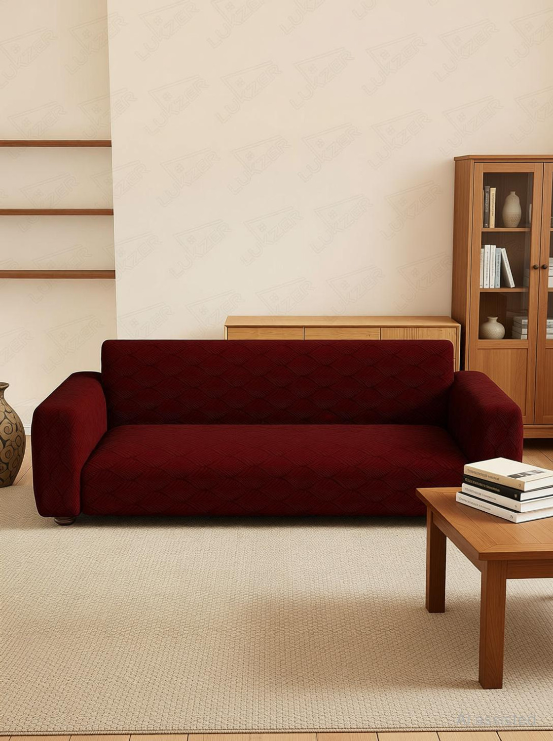 Image of LUKZER Jacquard 3 Seater Sofa Abstract Cover
