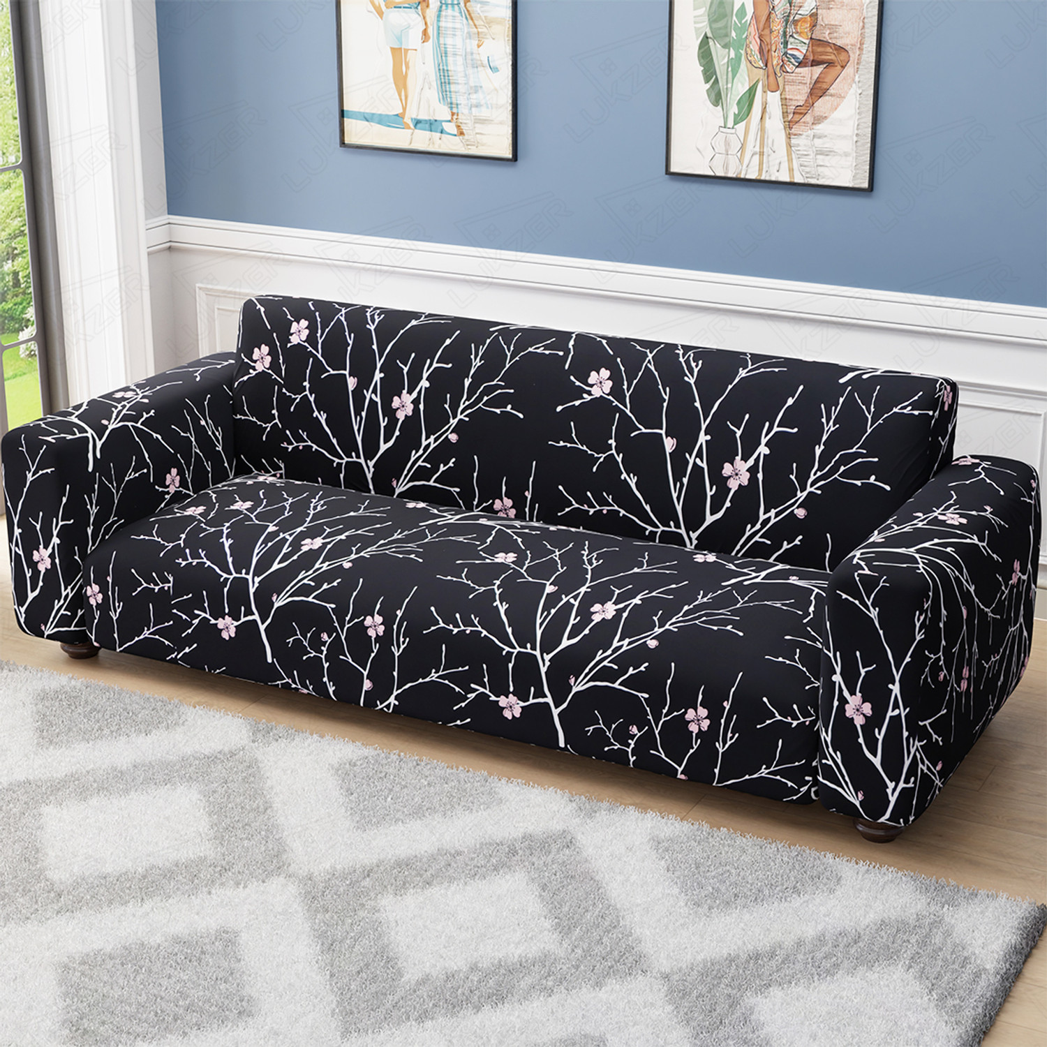 Image of LUKZER Polyester 4 Seater Sofa Floral Cover