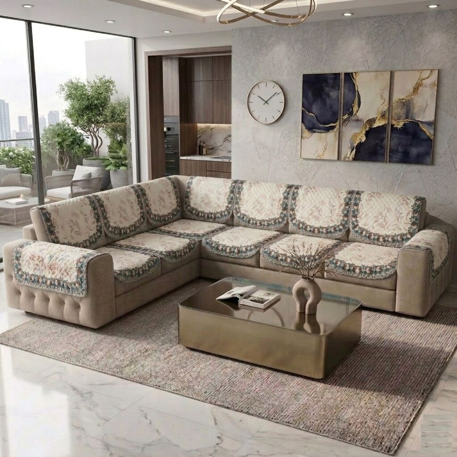Image of iLiv Velvet 3+2+2 Seater Sofa Floral Cover