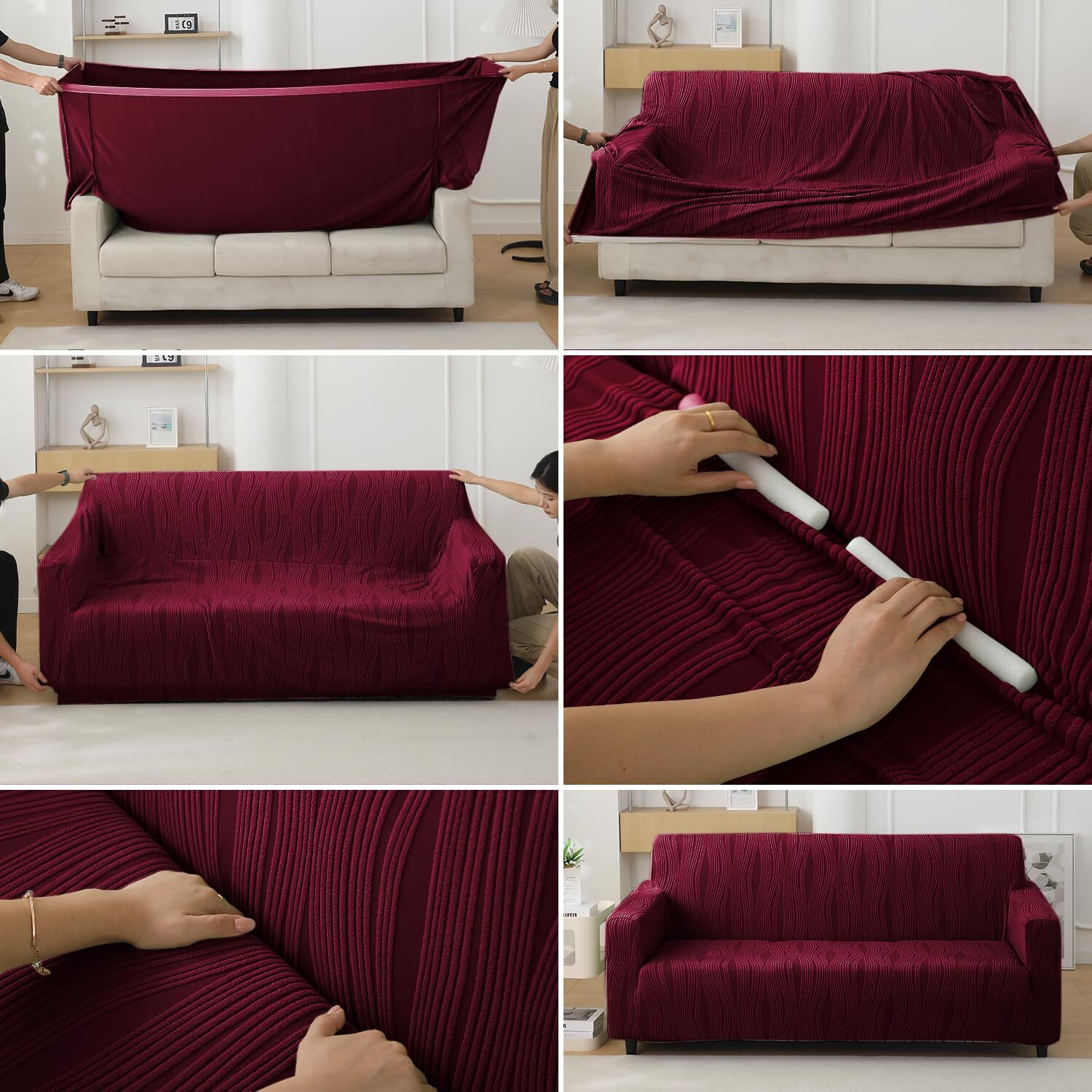 Image of HOKiPO Jacquard 4 Seater Sofa Striped Cover