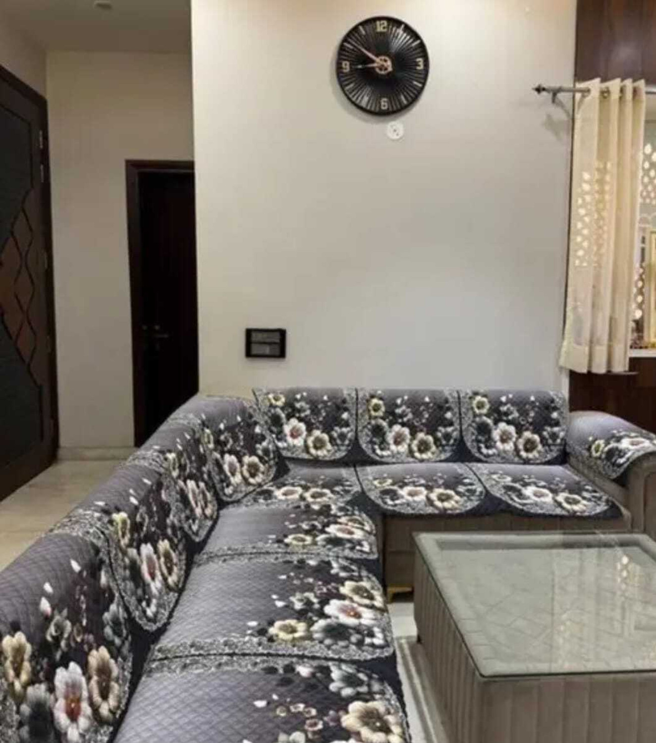 Image of Bhavya Enterprises Velvet 3+2+2 Seater Sofa Floral Cover