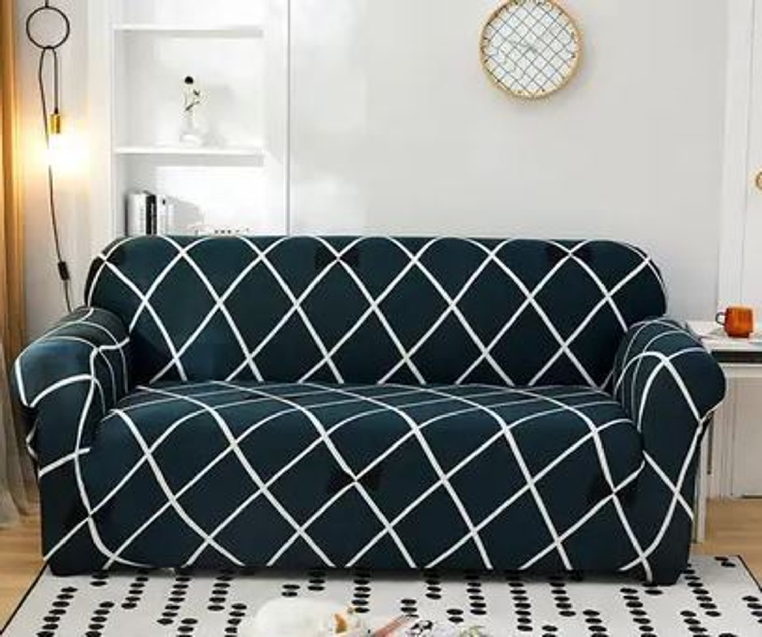 Image of SmartFab Polyester 3 Seater Sofa Geometric Cover
