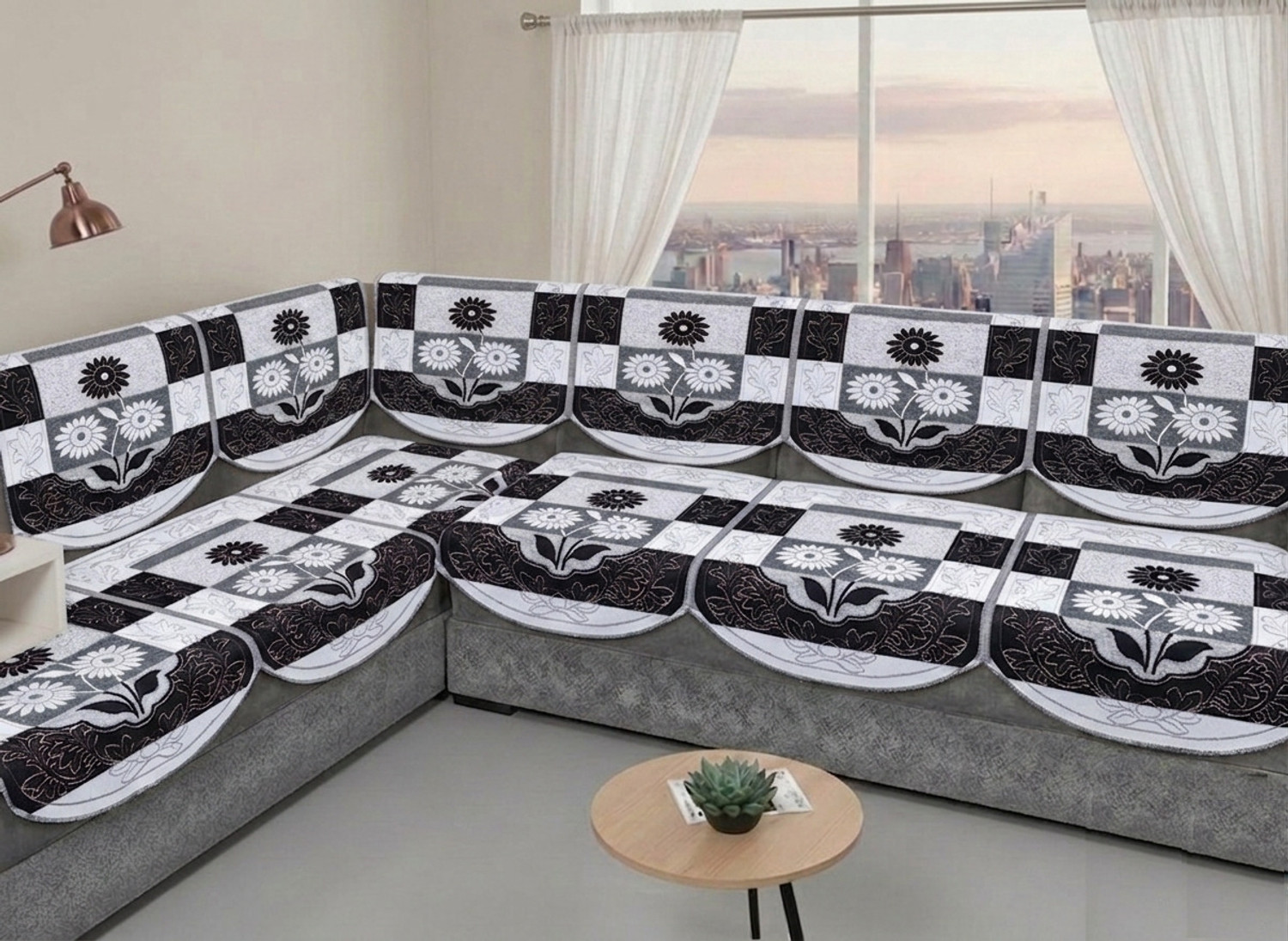 Image of Crafting Bear Cotton 4+3 Seater L-Shape Sofa Floral Cover