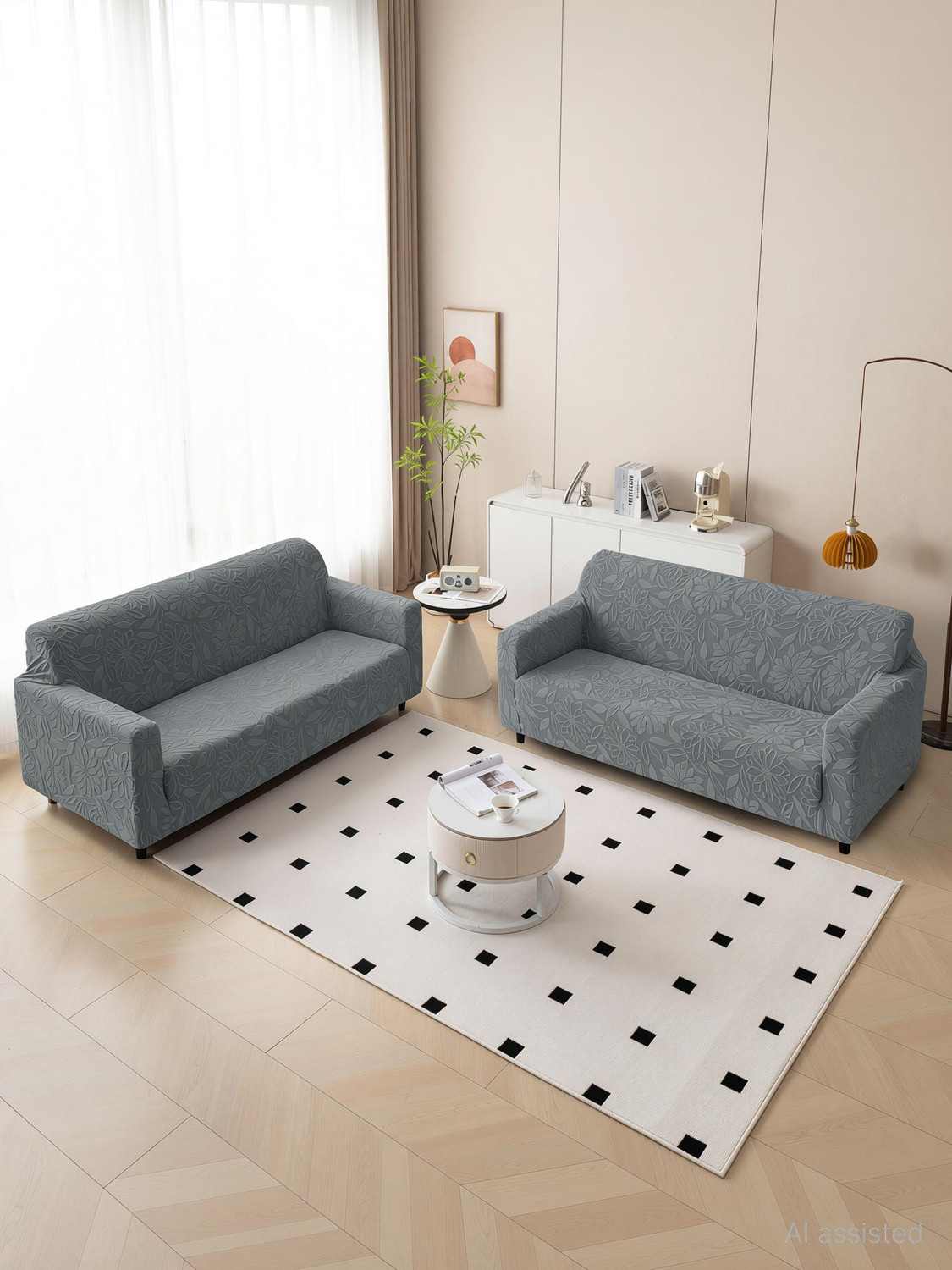 Image of Magical Jacquard 3+3 Seater L-Shape Sofa Floral Cover
