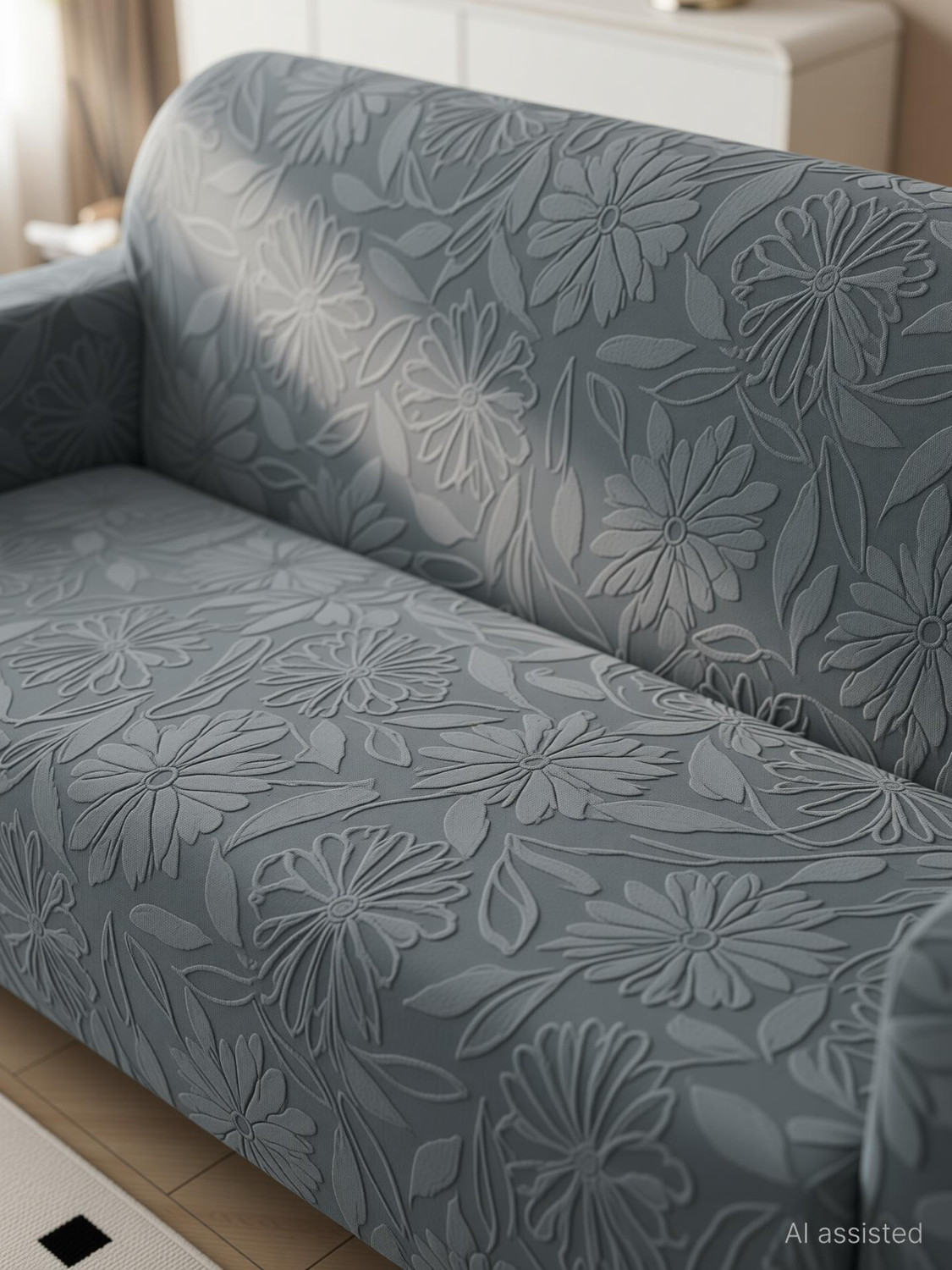 Image of Magical Jacquard 3+3 Seater L-Shape Sofa Floral Cover