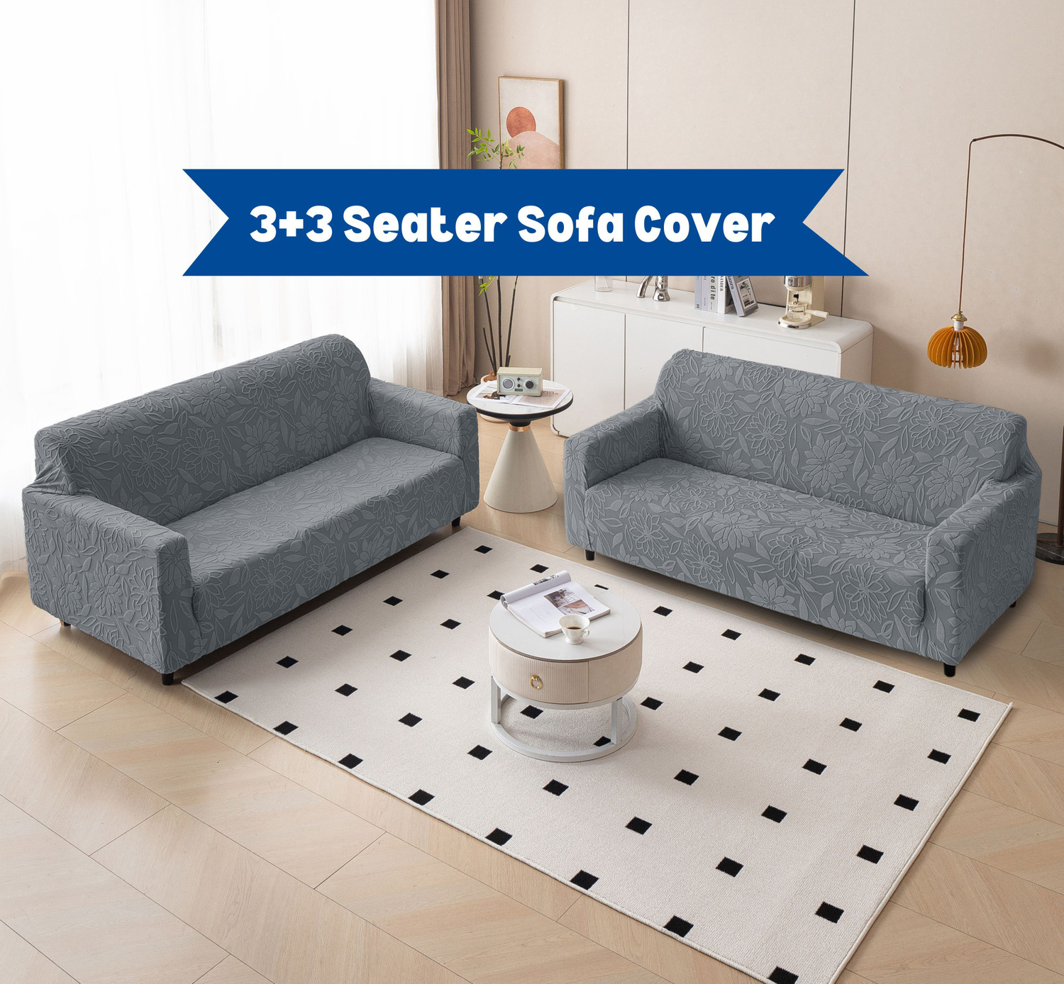 Image of Magical Jacquard 3+3 Seater L-Shape Sofa Floral Cover