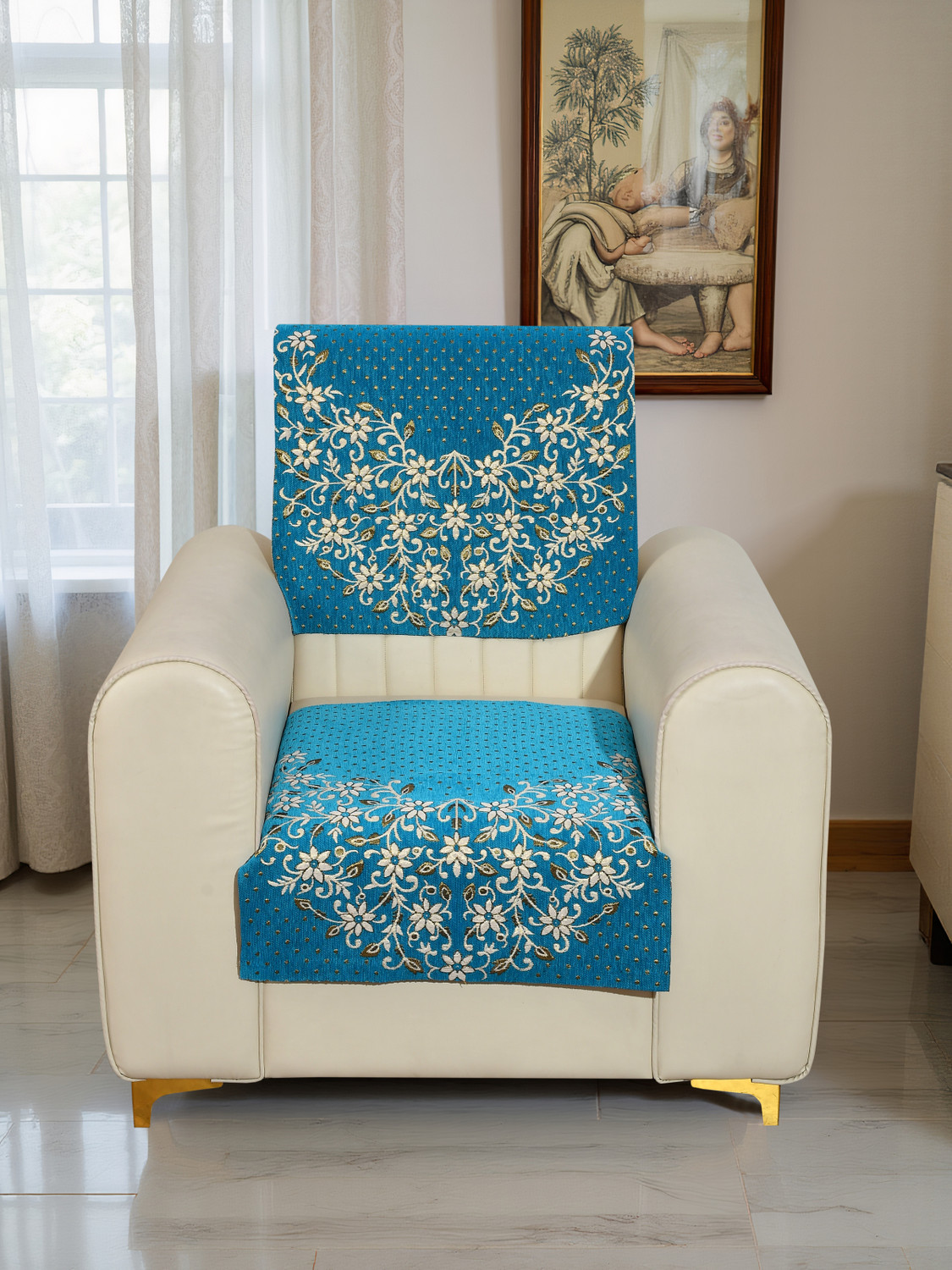 Image of Furnishing Hut Chenille 1 Seater Sofa Floral Cover
