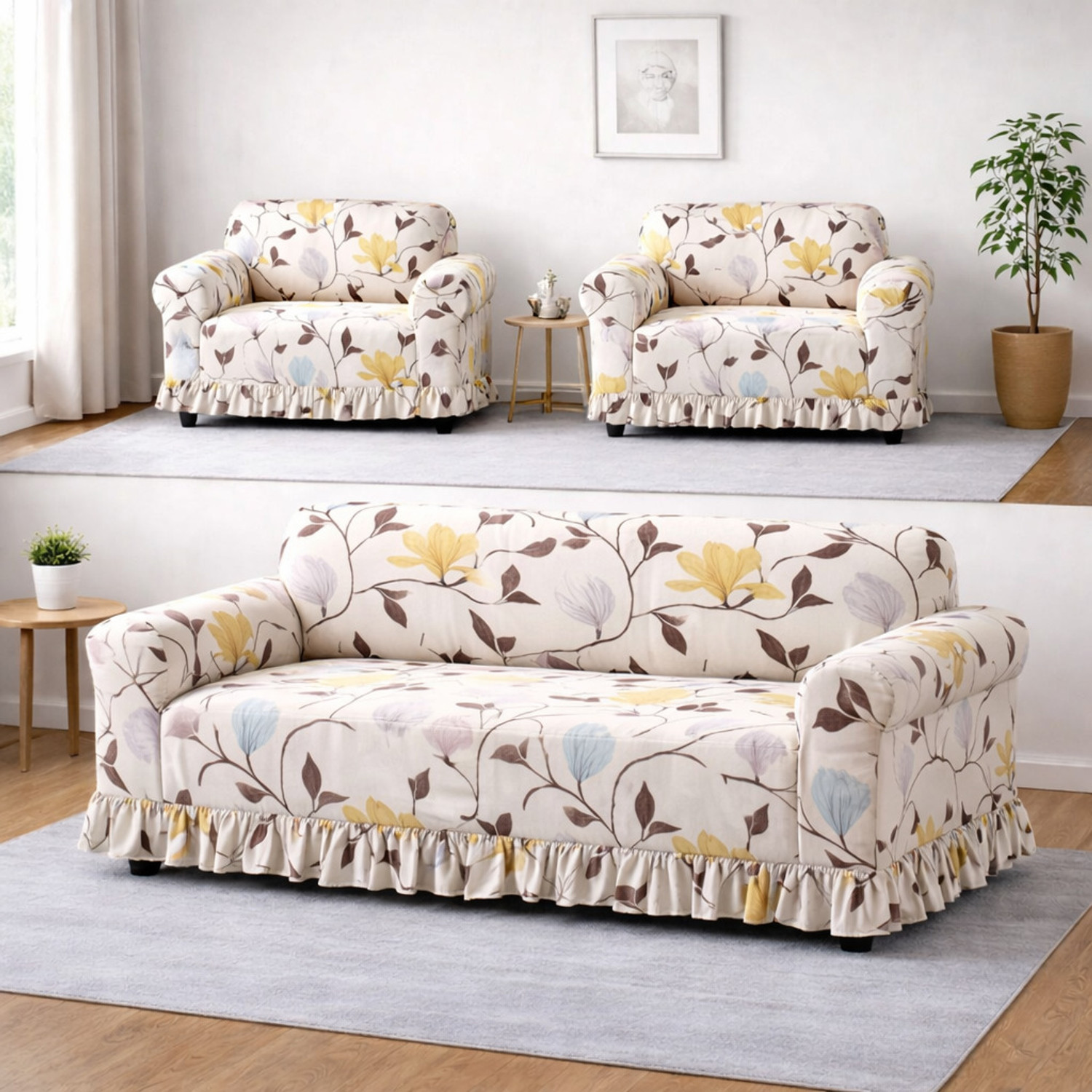 Image of JaiSingh Polycotton 3+1+1 Seater Sofa Floral Cover