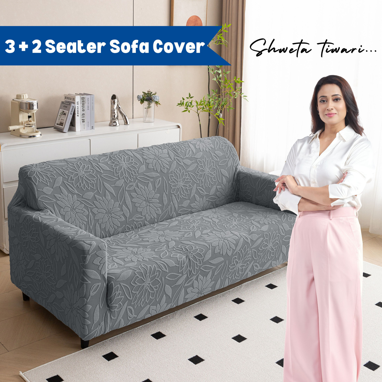 Image of Magical Jacquard 3+2 Seater Sofa Embroidered Cover