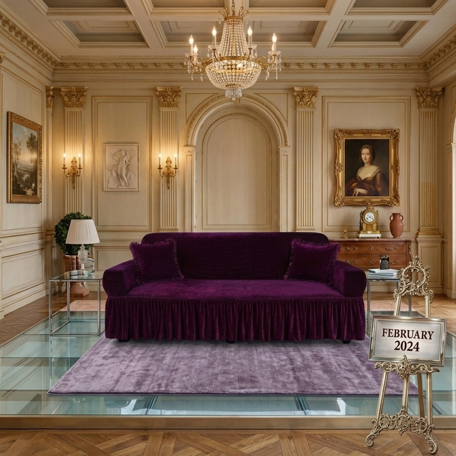 Image of JaiSingh Velvet 3+1+1 Seater Sofa Floral Cover