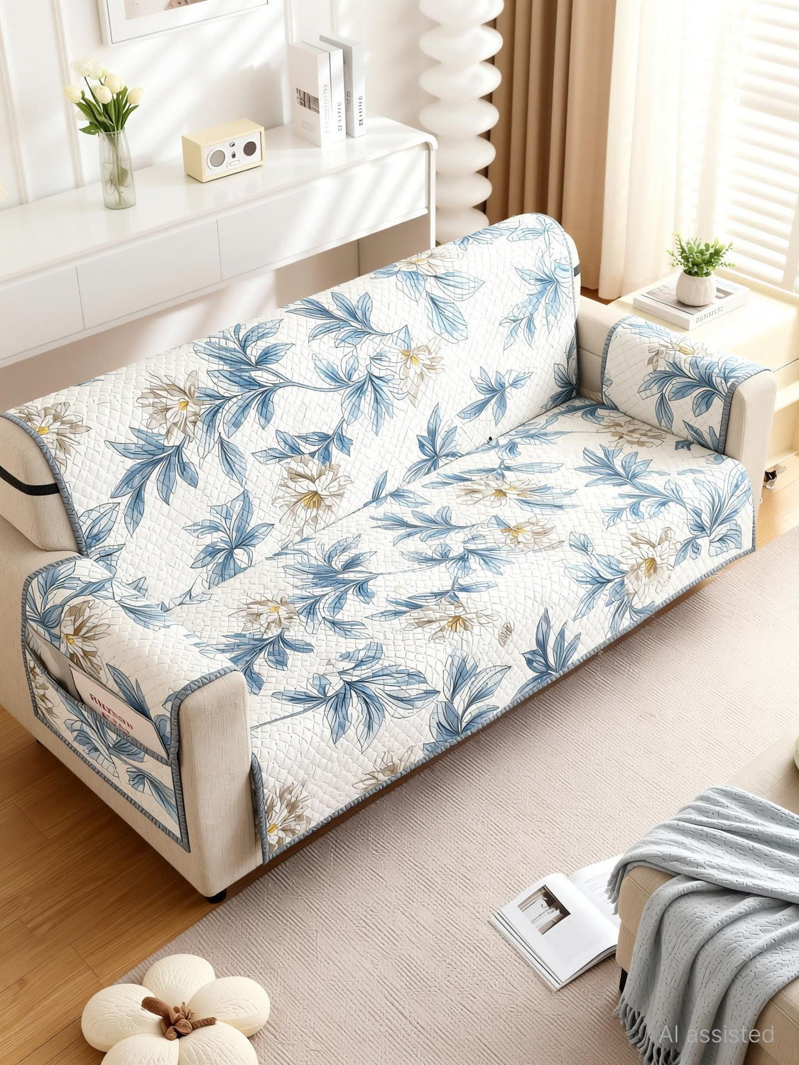 Image of Ramesht Enterprises Polyester, Cotton 3 Seater Sofa Floral Cover