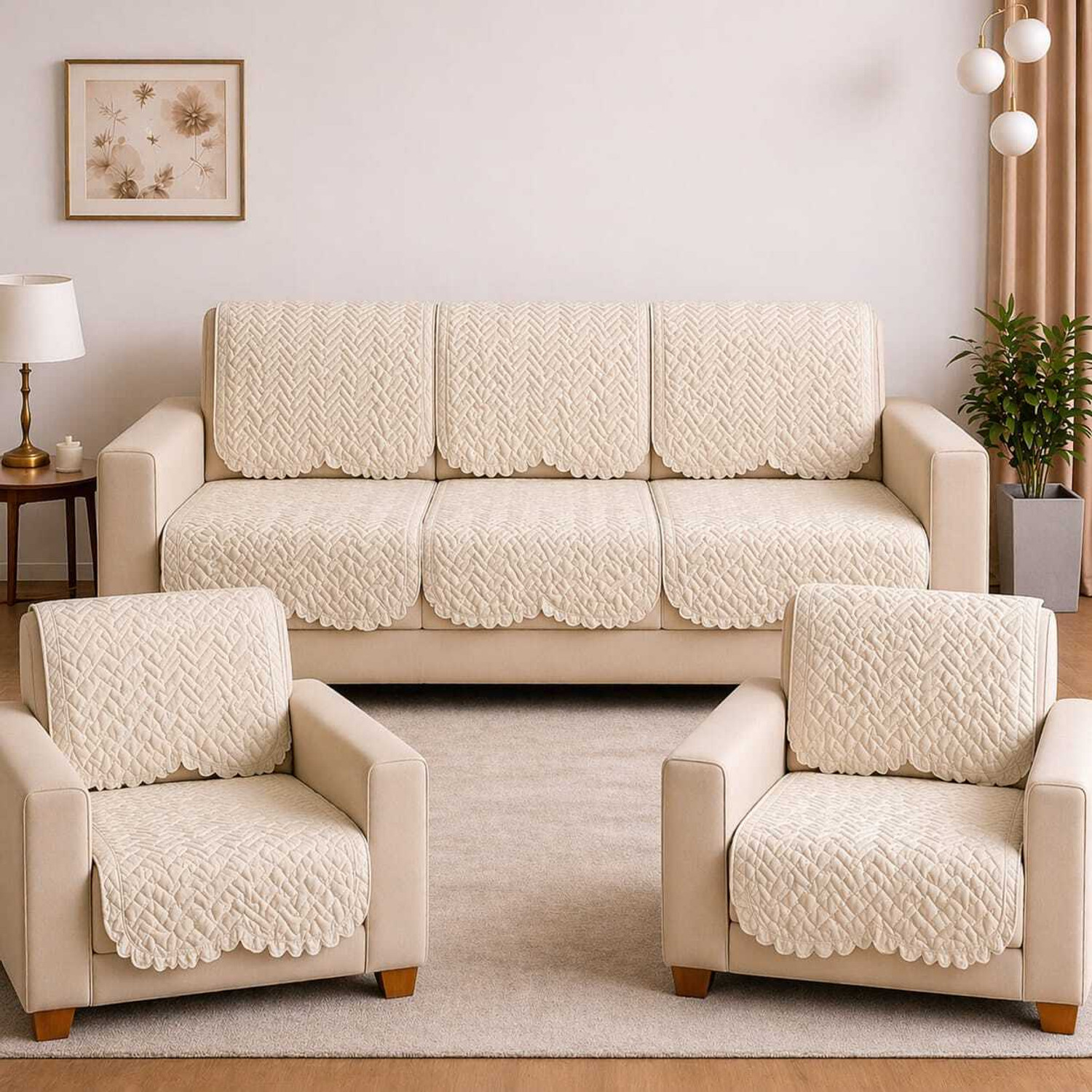 Image of ONAVH Velvet 3+1+1 Seater Sofa Floral Cover