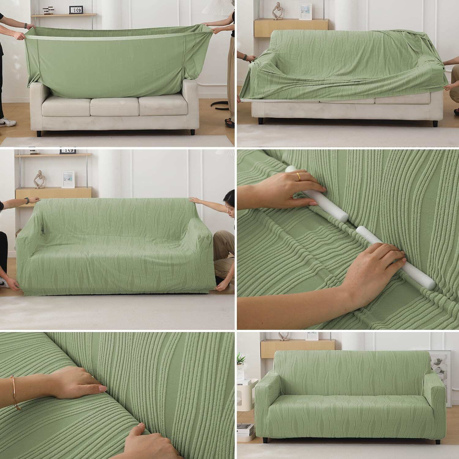 Image of HOKiPO Jacquard 4 Seater Sofa Striped Cover