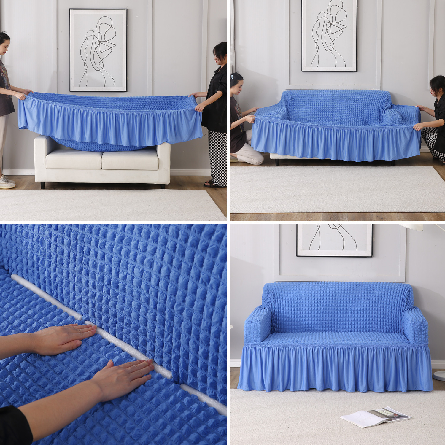 Image of HOKiPO Polyester 3 Seater Sofa Plain Cover