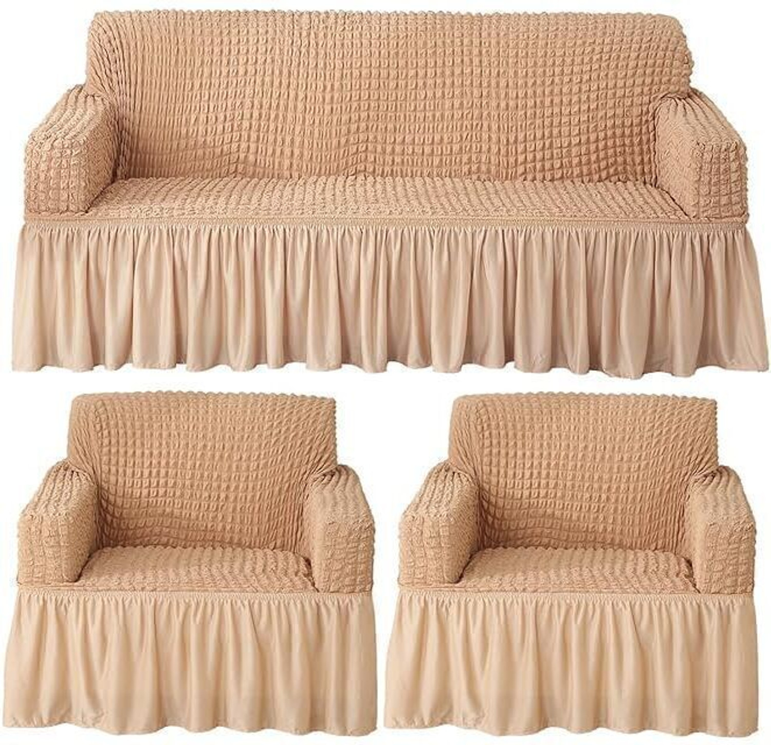 Image of furshine Polyester 3+1+1 Seater Sofa Plain Cover (Pack of 1 Beige)