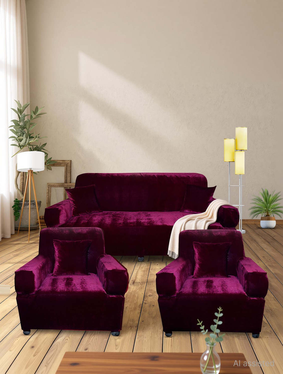 Image of SK Fashion Velvet 3+1+1 Seater Sofa Plain Cover