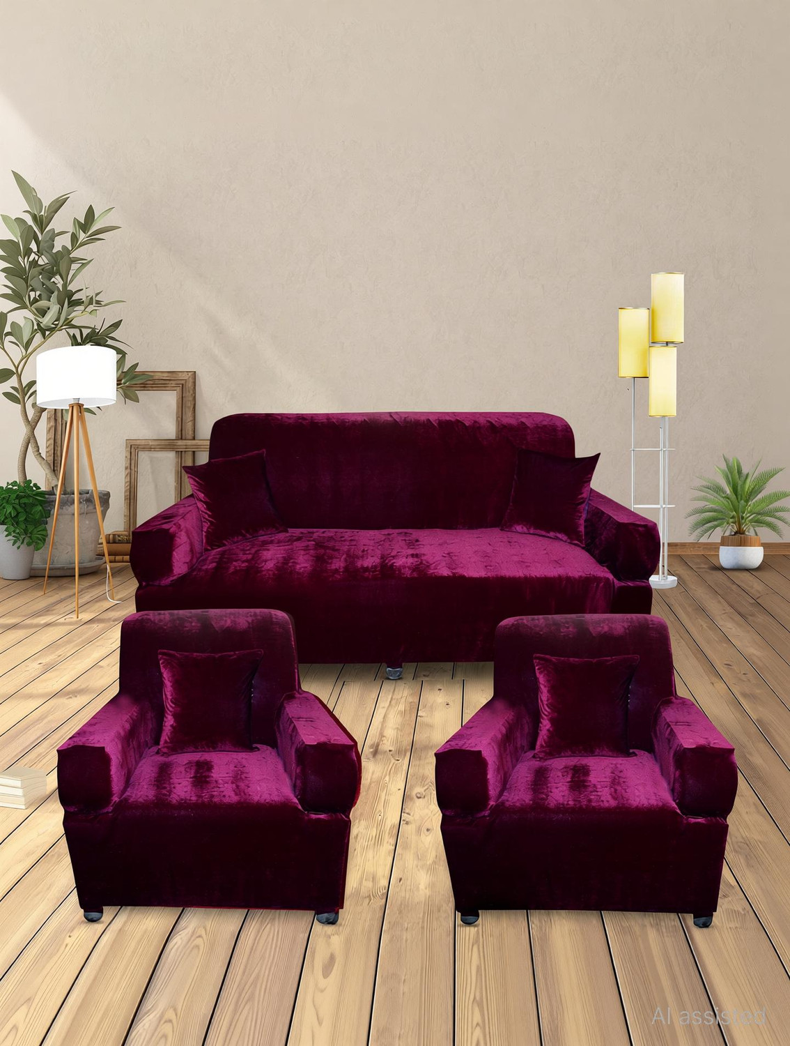 Image of SK Fashion Velvet 3+1+1 Seater Sofa Plain Cover