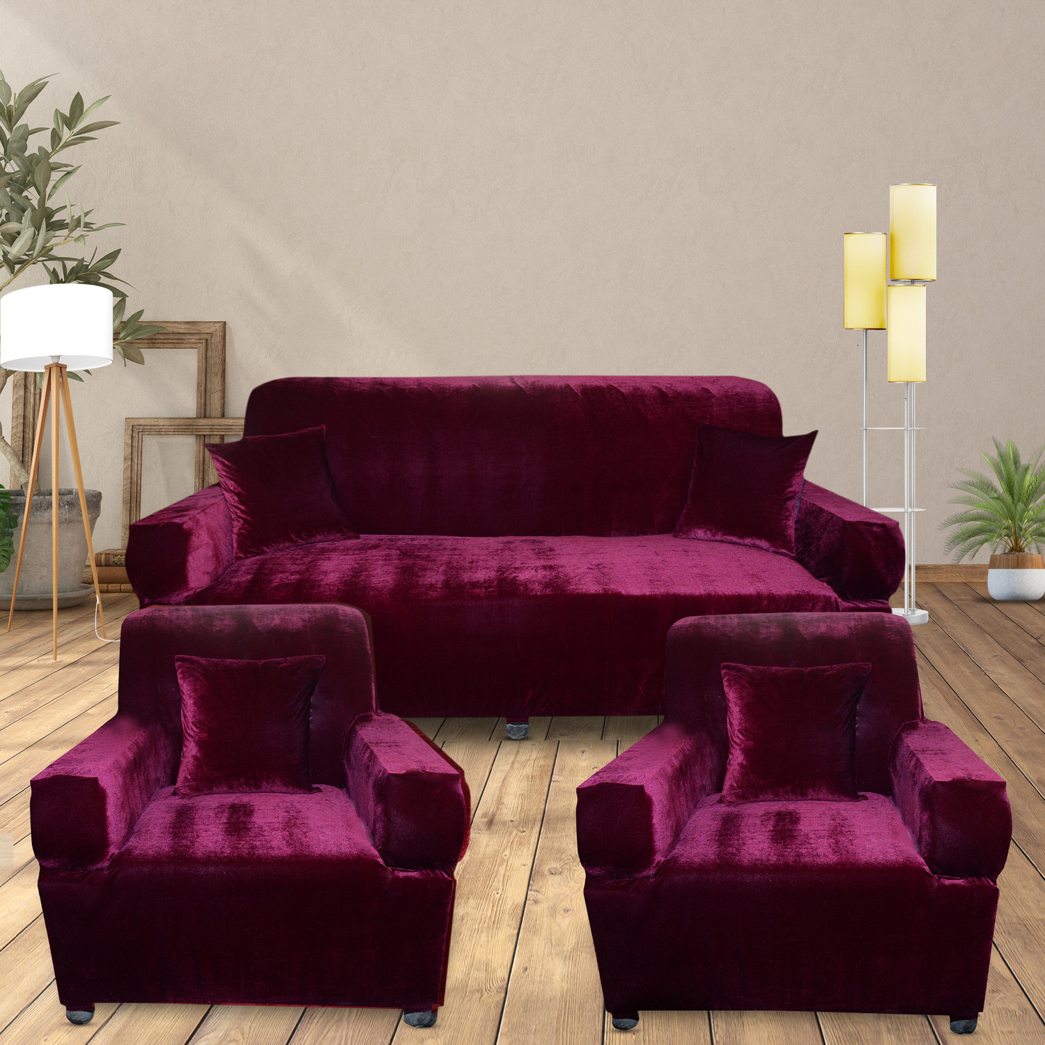 Image of SK Fashion Velvet 3+1+1 Seater Sofa Plain Cover