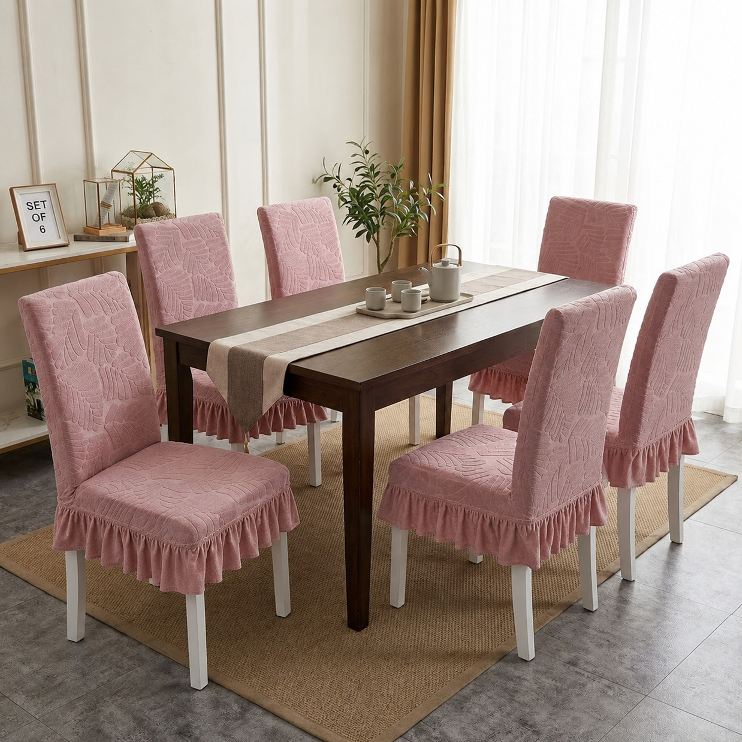 QUIRKYHUB Jacquard 6 Seater Chair Printed Cover