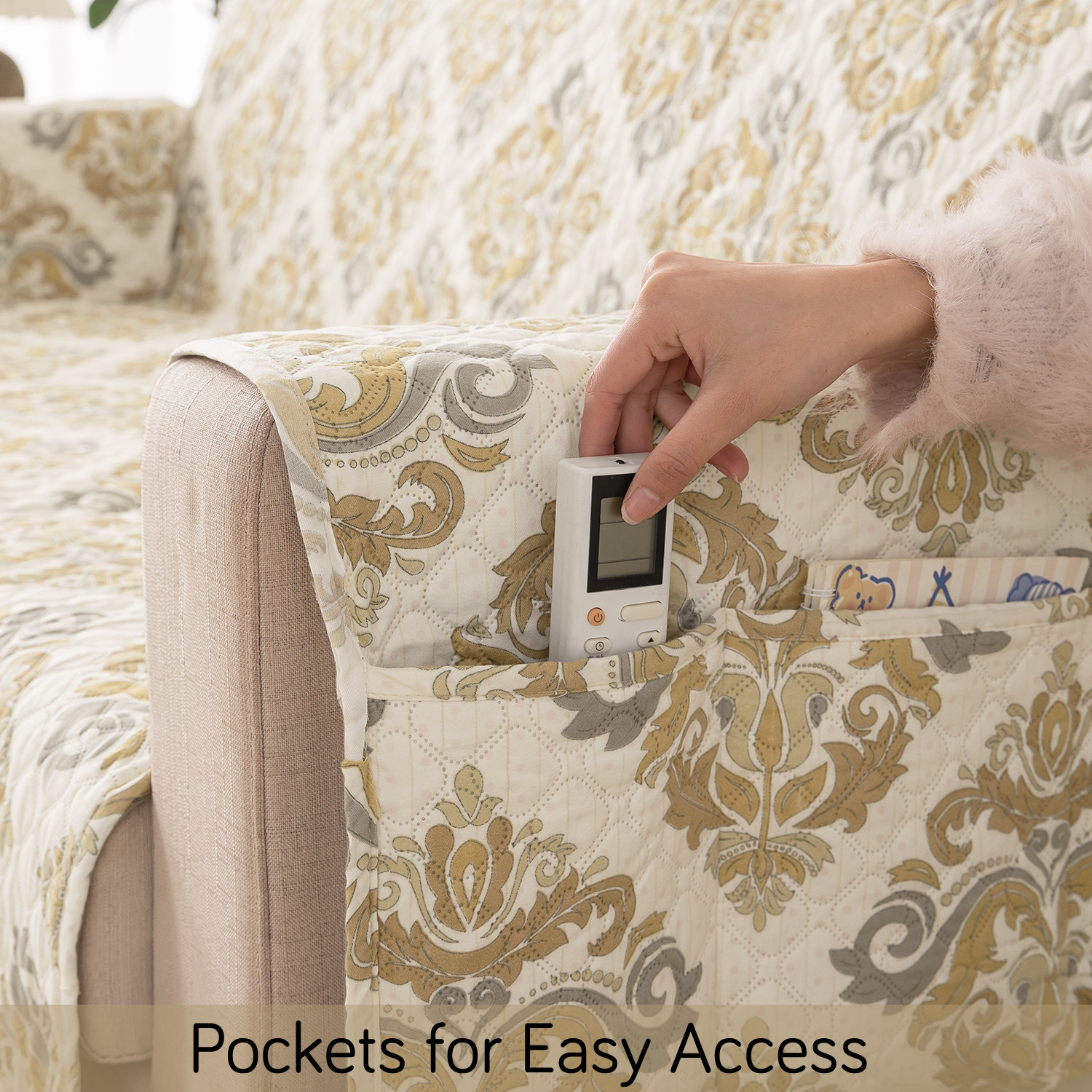 Image of HOKiPO Polyester 3+1+1 Seater Sofa Damask Cover