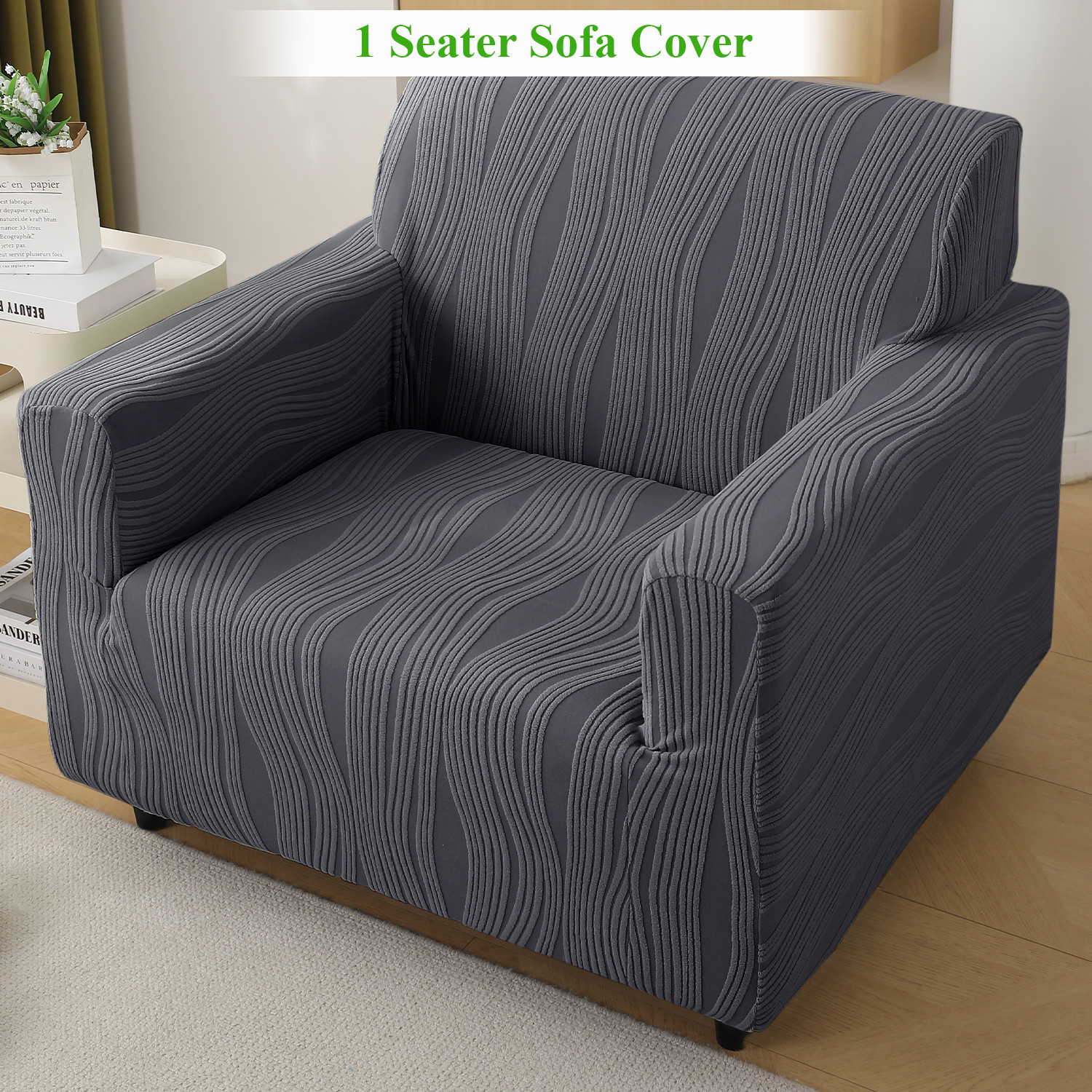 Image of HOKiPO Jacquard 1 Seater Sofa Striped Cover