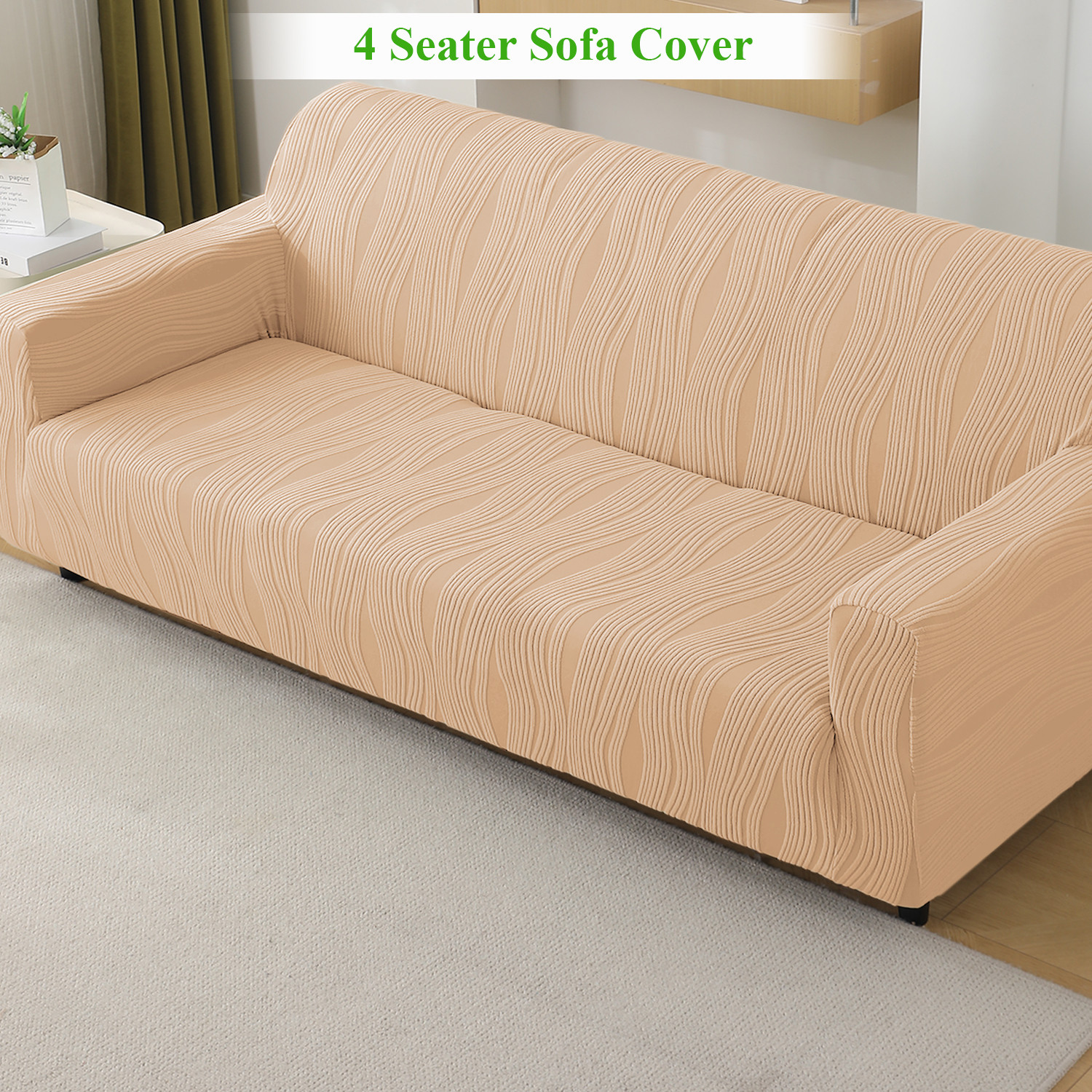 Image of HOKiPO Jacquard 4 Seater Sofa Striped Cover