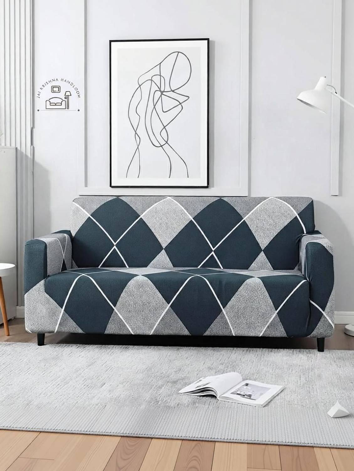 Jai Polycotton 3 Seater Sofa Geometric Cover Pack of 1 - Image 2