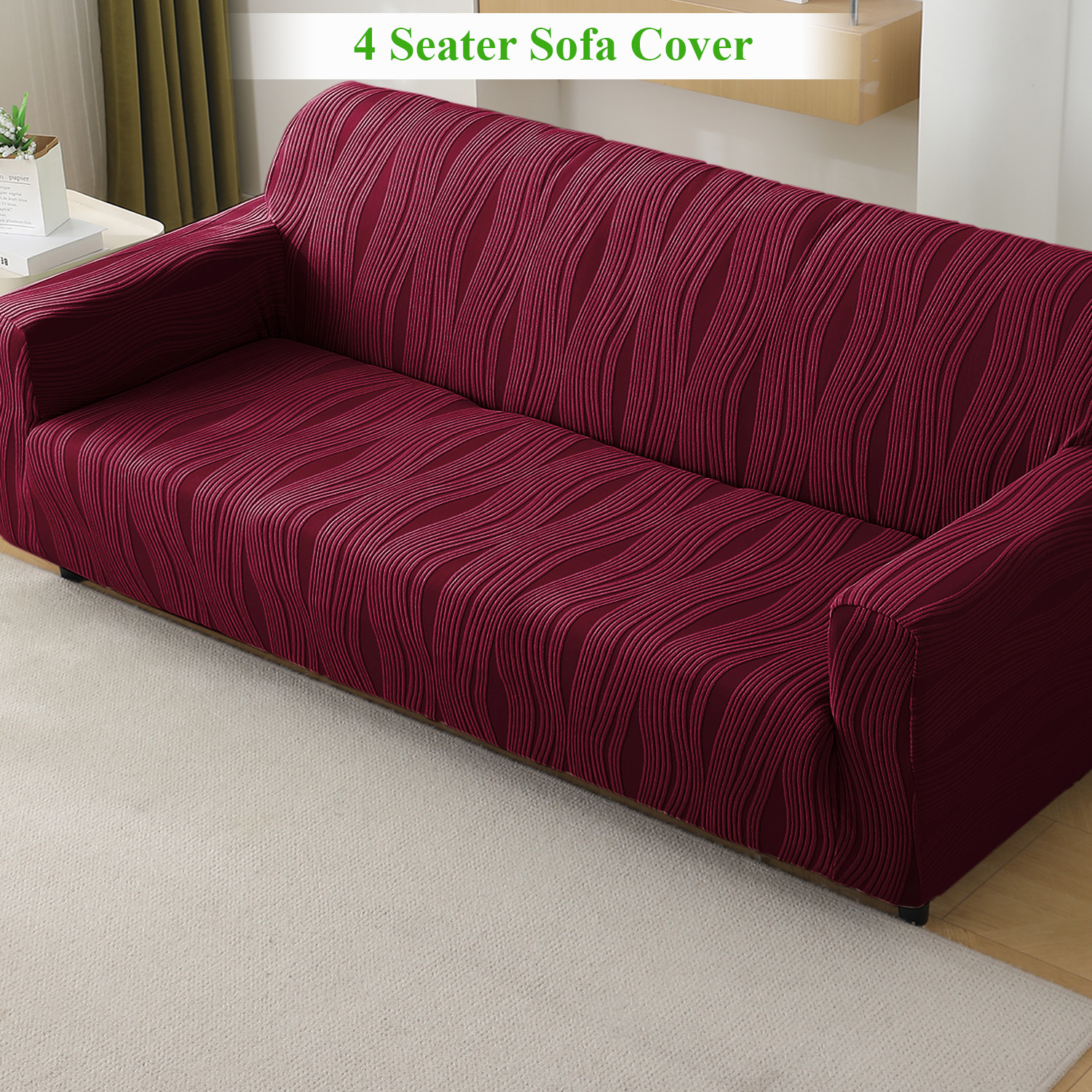 Image of HOKiPO Jacquard 4 Seater Sofa Striped Cover