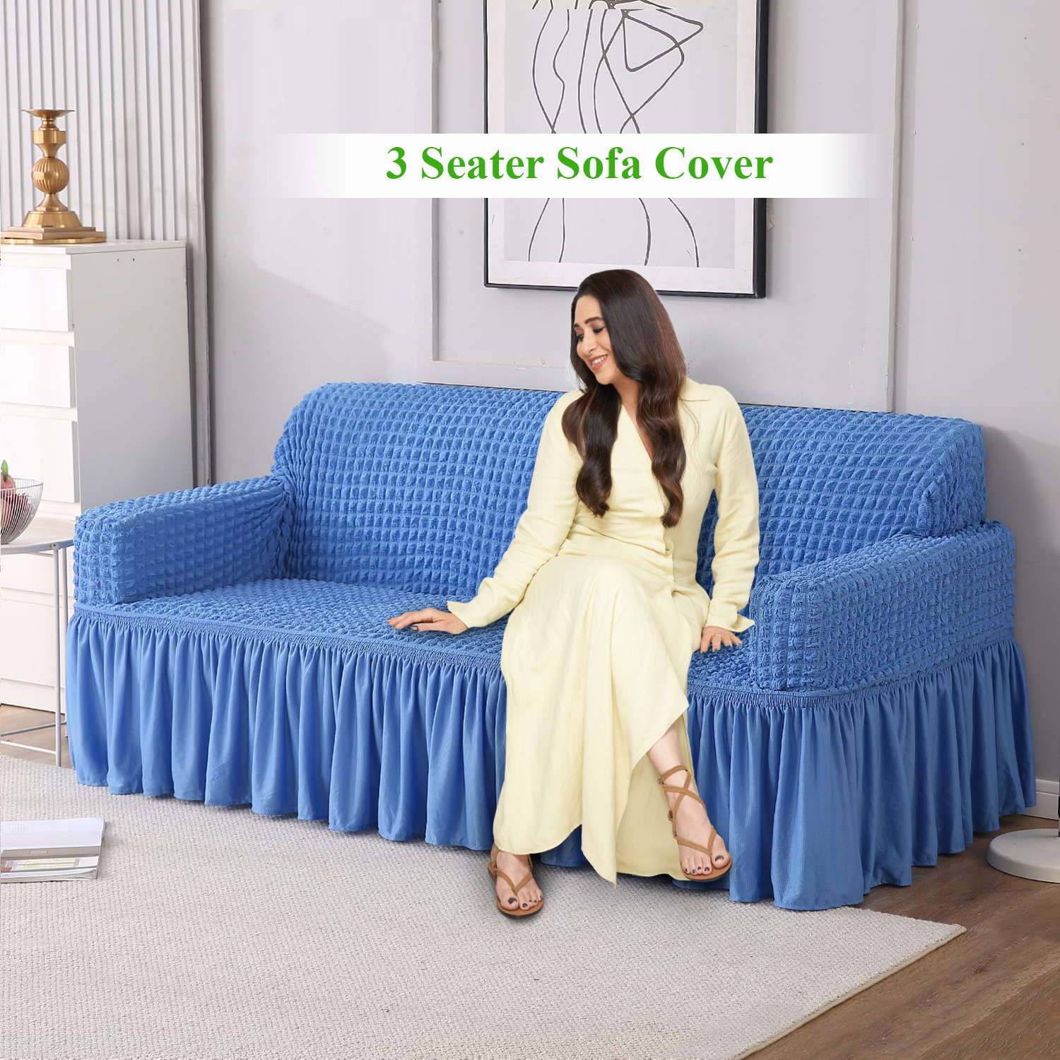 Image of HOKiPO Polyester 3 Seater Sofa Plain Cover