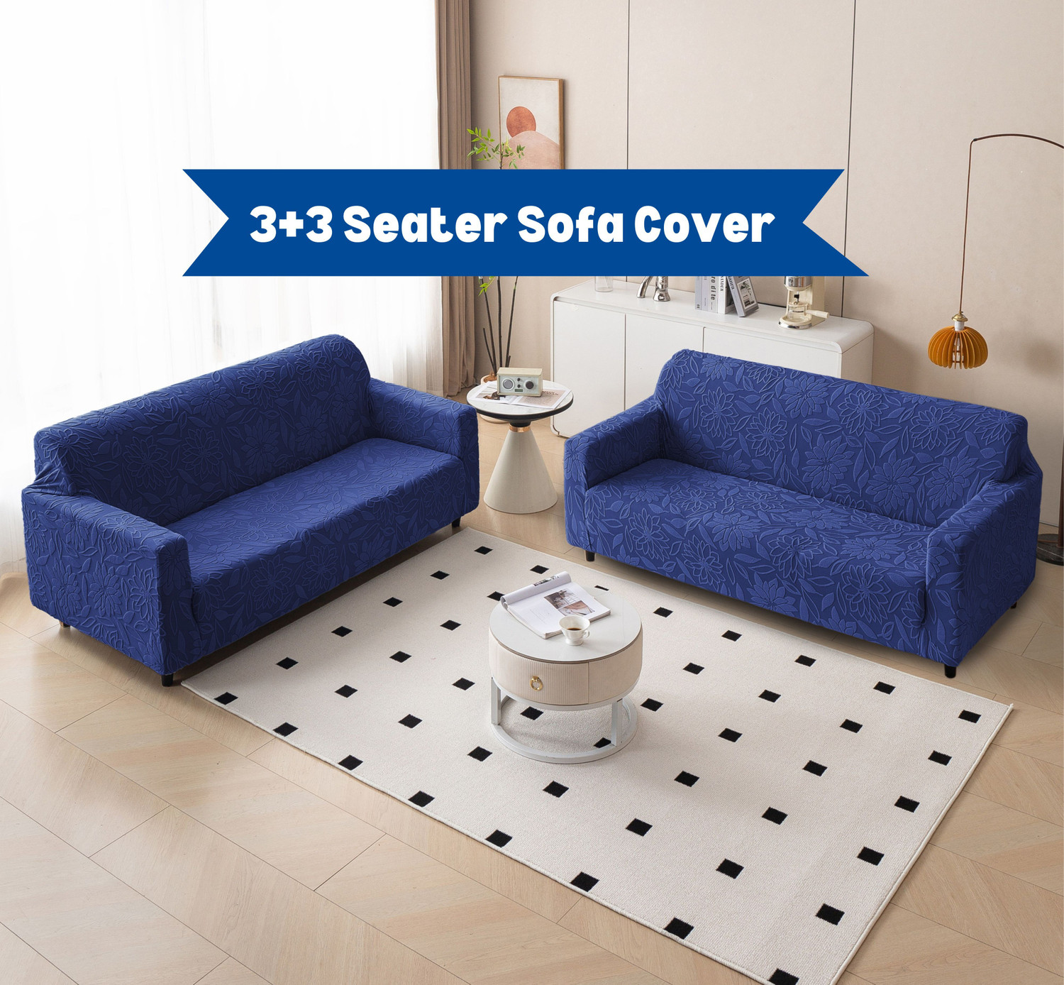 Image of Magical Jacquard 3+3 Seater L-Shape Sofa Floral Cover