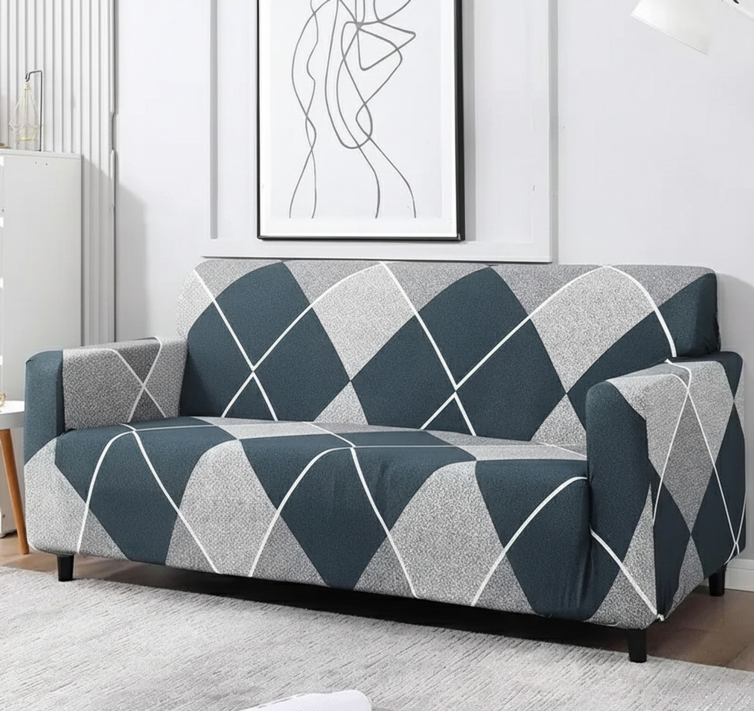 Image of Jai krishna Polycotton 3 Seater Sofa Geometric Cover