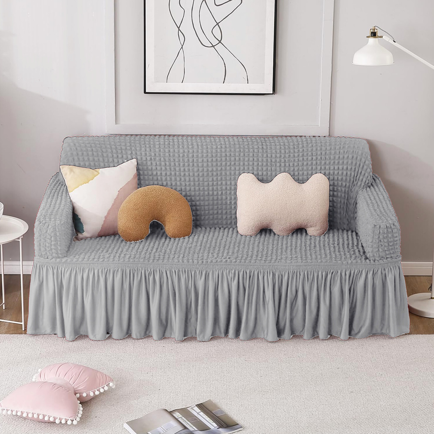 Image of Flipkart SmartBuy Jacquard 3 Seater Sofa Plain Cover