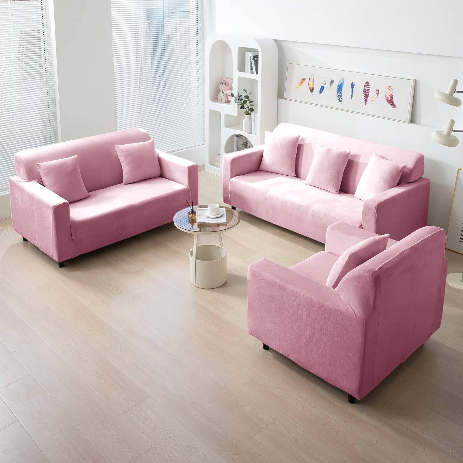 Abshant Velvet 3+1+1 Seater Sofa Plain Cover