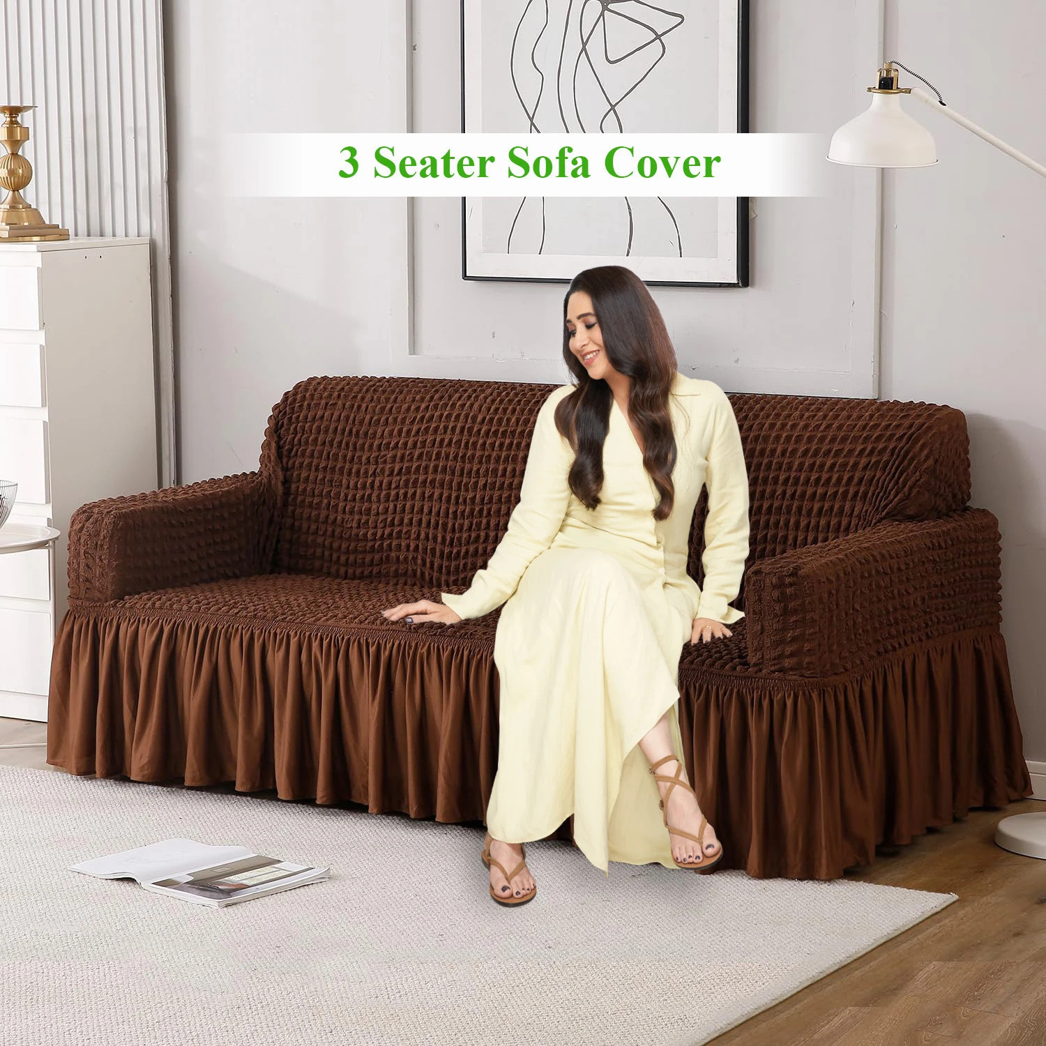 Image of HOKiPO Polyester 3 Seater Sofa Plain Cover