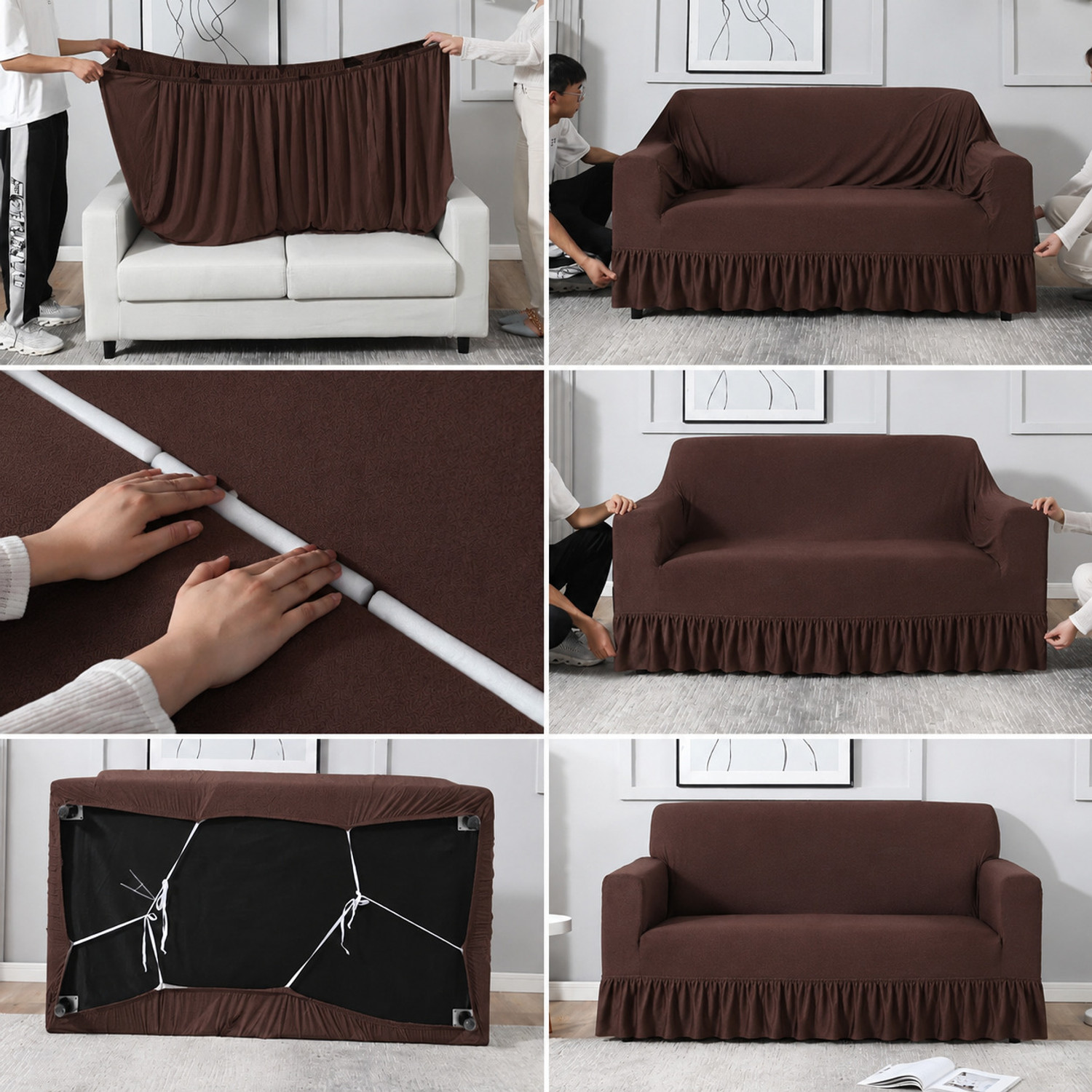 Image of RADHE ENTERPRISES Polycotton 3+1+1 Seater Sofa Geometric Cover (Pack of 3 Brown)