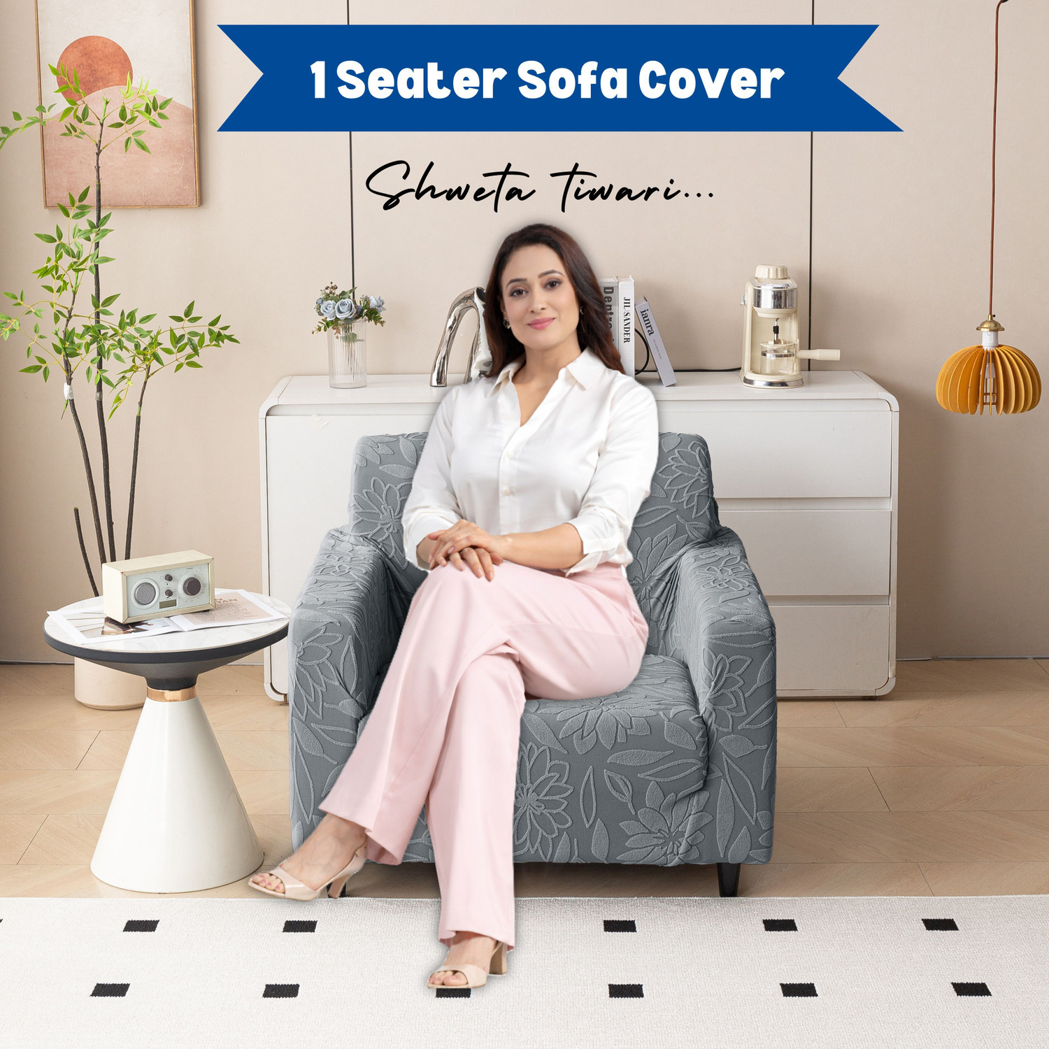 Image of Magical Jacquard 1 Seater Sofa Floral Cover