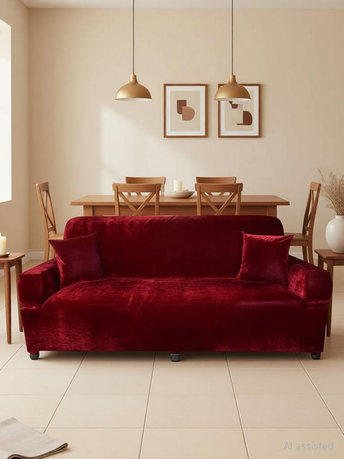 Image of Lakhdata Velvet 3+1+1 Seater Sofa Plain Cover (Pack of 3 Red)