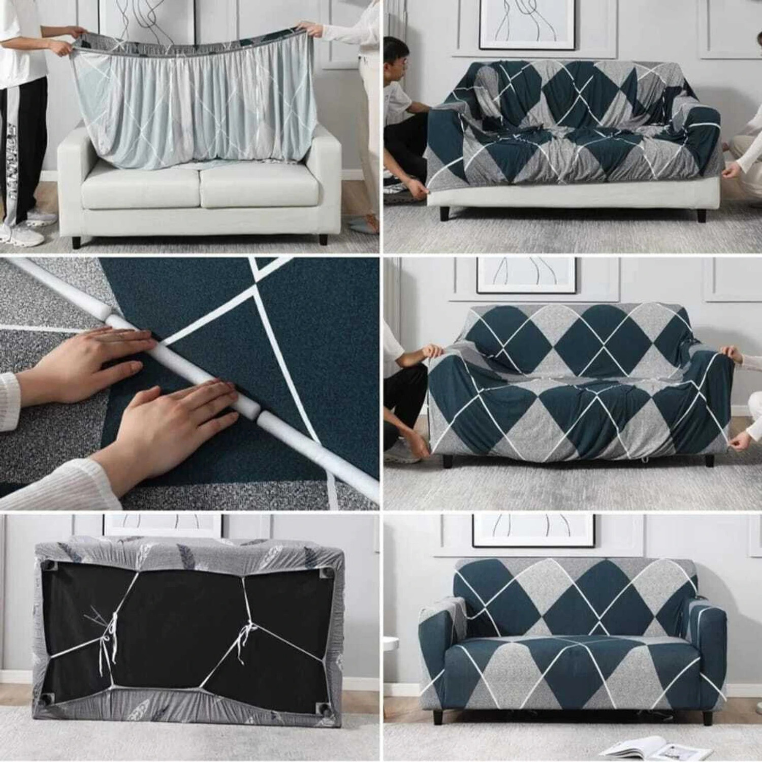 Image of Sinicki Polyester 3 Seater Sofa Geometric Cover