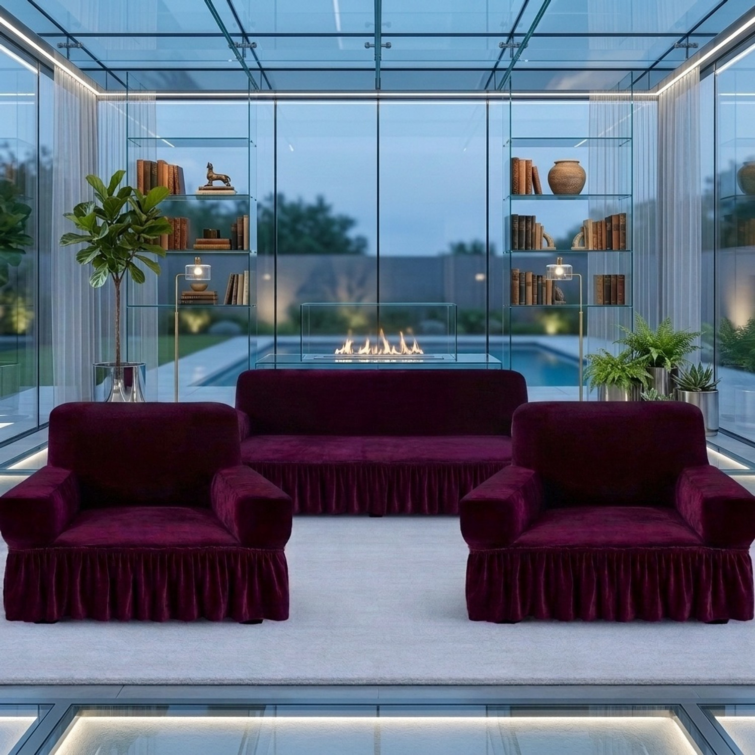 Image of JaiSingh Velvet 3+1+1 Seater Sofa Floral Cover
