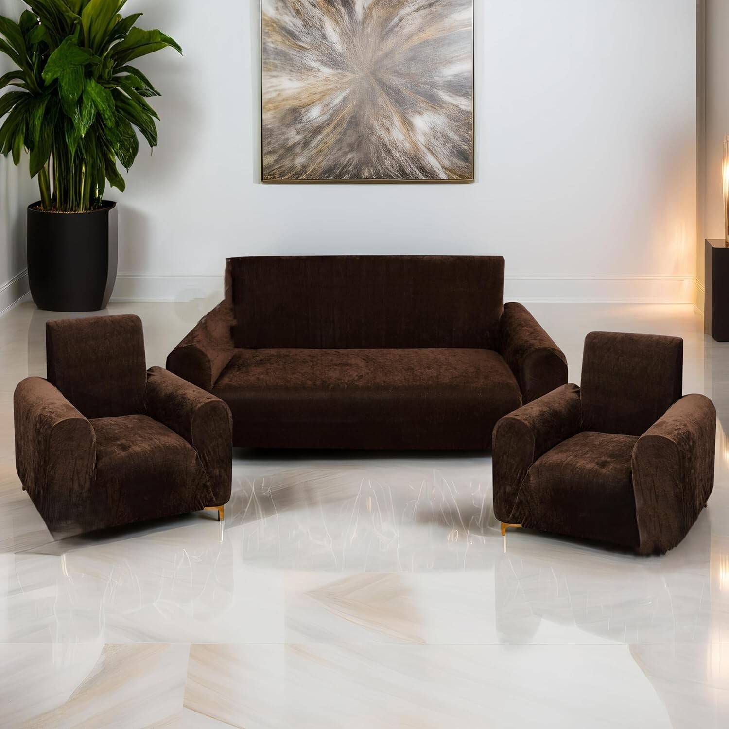 Abshant Velvet 3+1+1 Seater Sofa Plain Cover