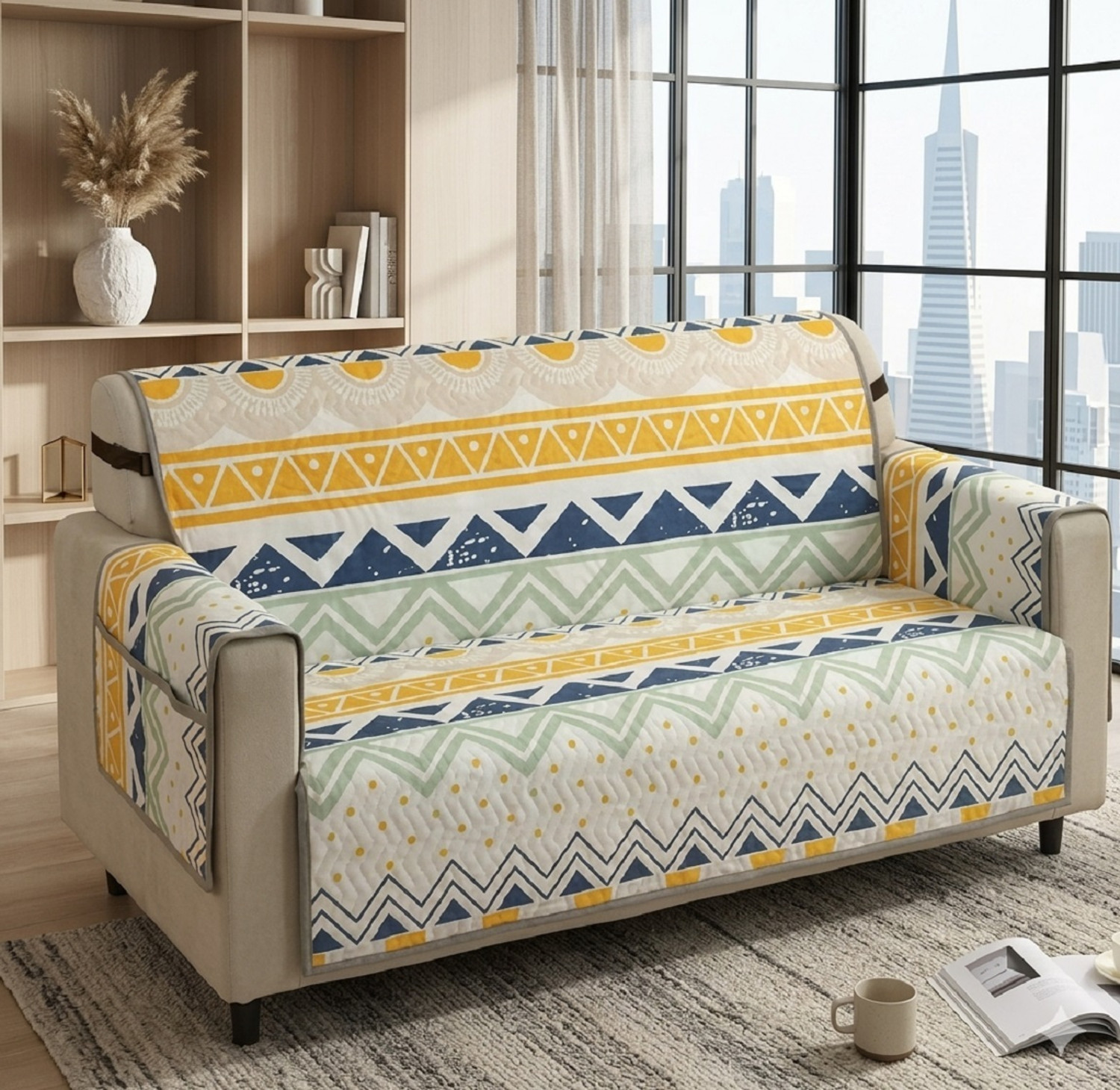 Image of INHOME DECOR Polyester 3 Seater Sofa Floral Cover