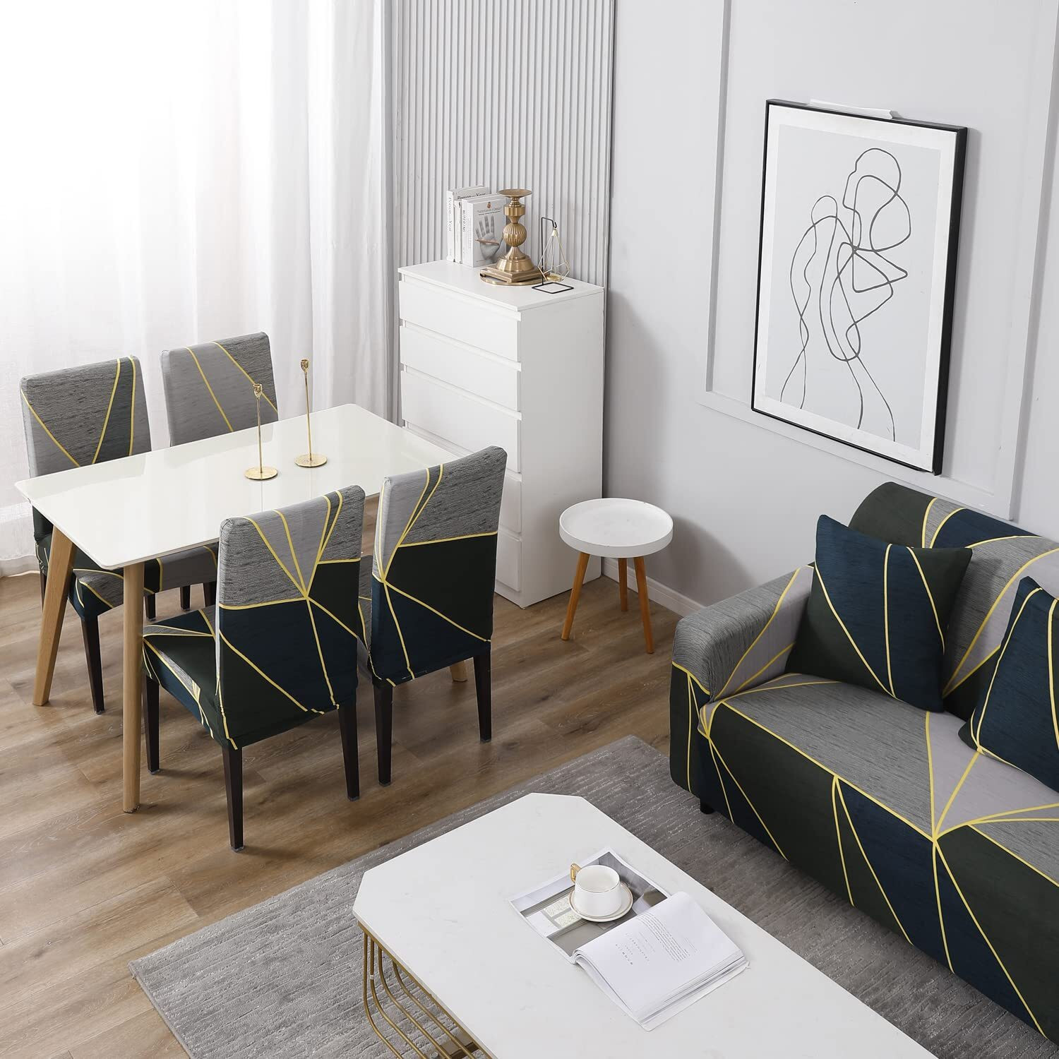 Image of HOKiPO Polyester 3 Seater Sofa Geometric Cover