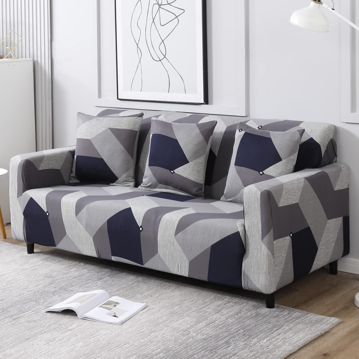 Image of HOKiPO Polyester 3 Seater Sofa Geometric Cover